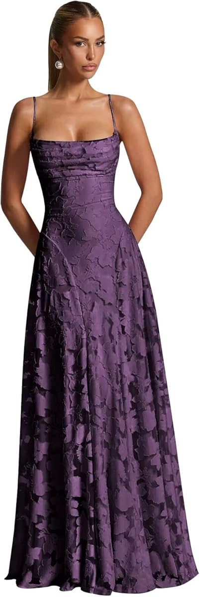 Mollyevers Spaghetti Strap Bridesmaid Dresses for Women Long Maxi Jacquard Formal Wedding Guest Dress
