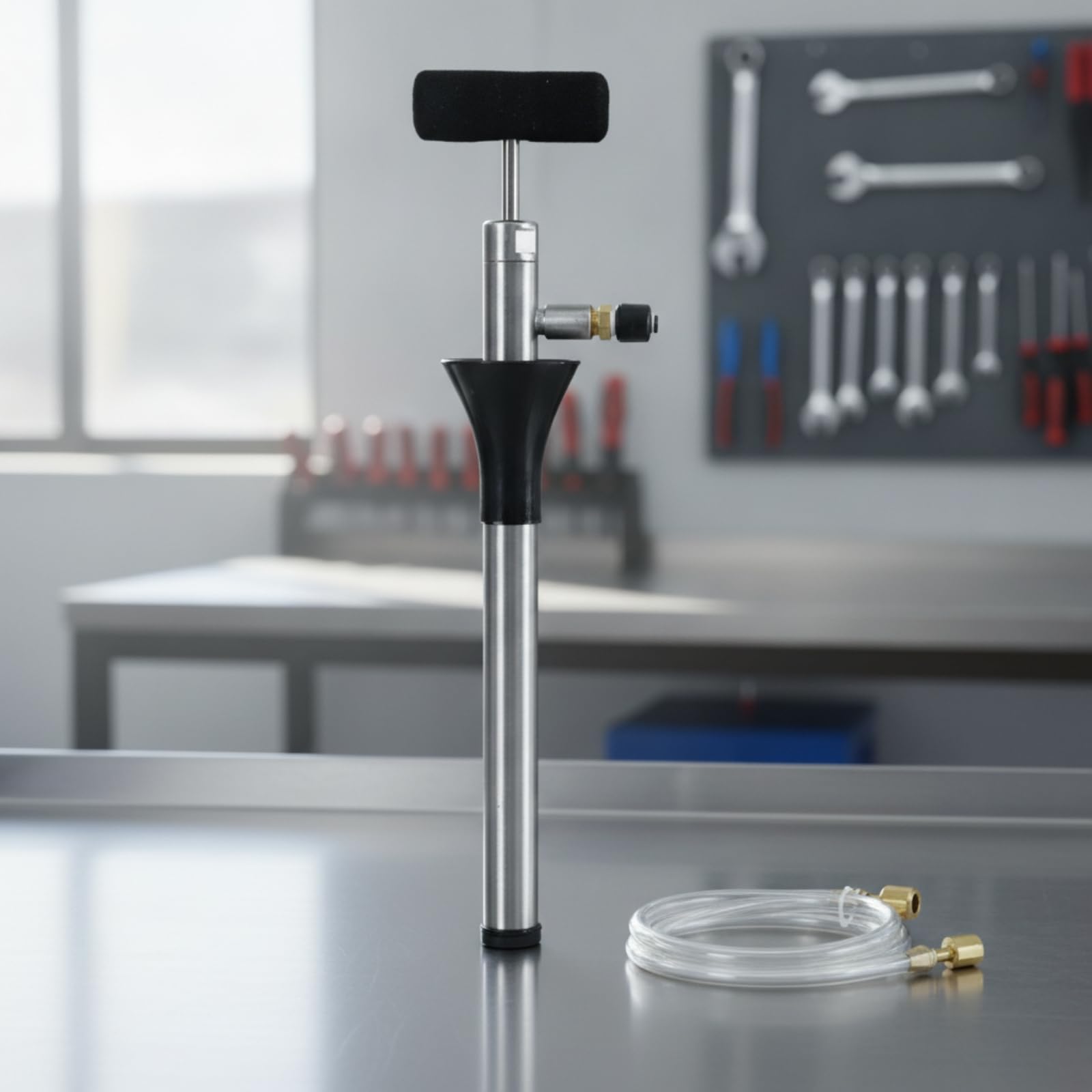 Qianly Bomba Inyección Aceite Transparente Bomba Manual Aceite con Tubo Flexible Portátil Inyector Automotriz para Taller