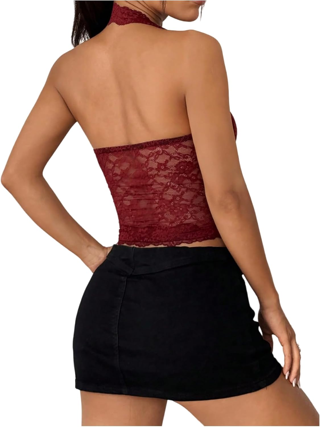 SOLY HUX Women's Floral Lace Halter Tops Sheer Backless Sleeveless Y2k Going Out Tank Top - Image 2