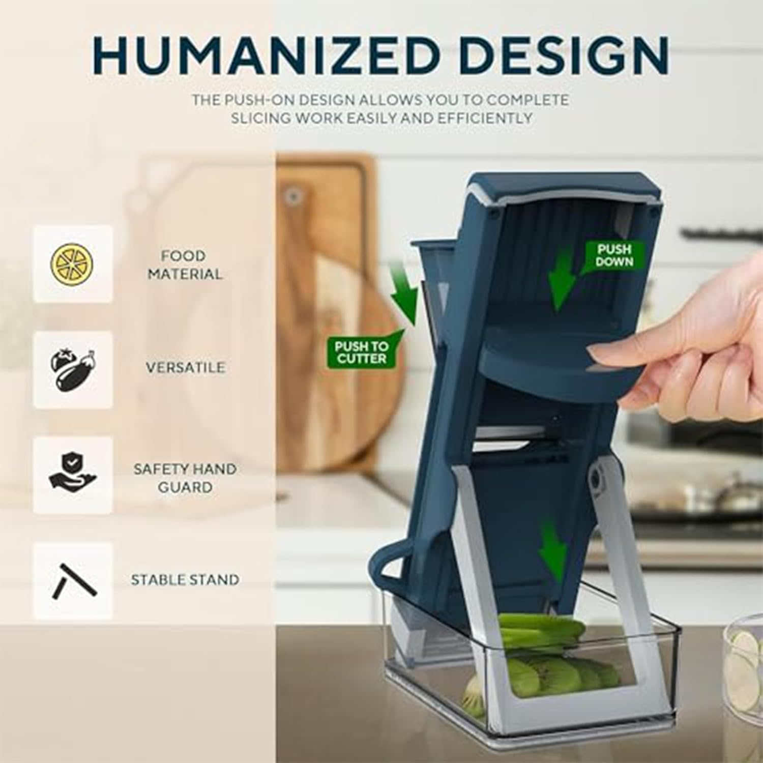 Eletronova Safe Mandoline Slicer for Kitchen, Vegetable Slicer with Container, French Fry Cutter, All in 1 Julienne Slicer for Potato, Thickness Adjustable, Detachable Blade, Dishwasher Safe（Grey）
