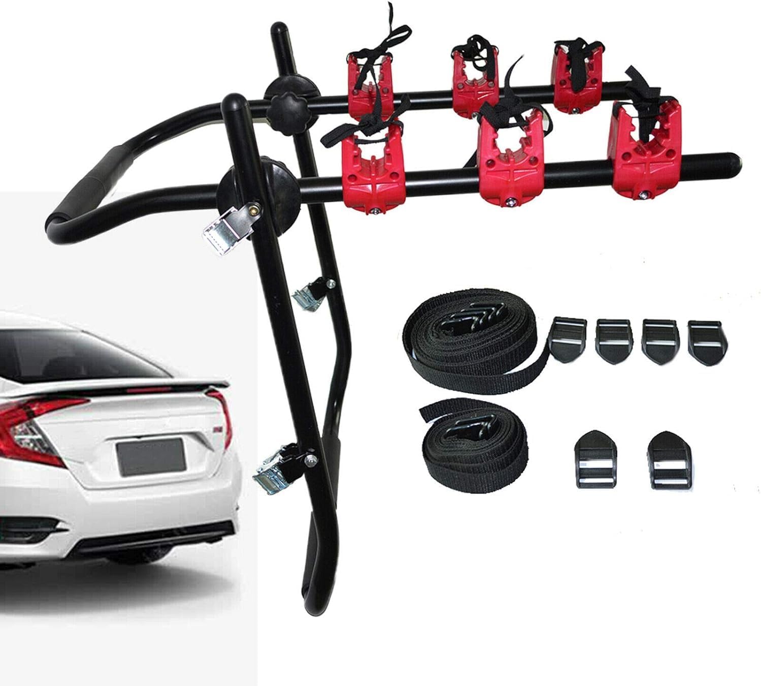 3-Bike Trunk Mount Rack Carrier - Car Bike Rack Trunk Mount,Foldable Vehicle-Mounted Bicycle Hitch Rack, Bicycle Carrier Rack for Sedans/Hatchbacks/Minivans and SUV