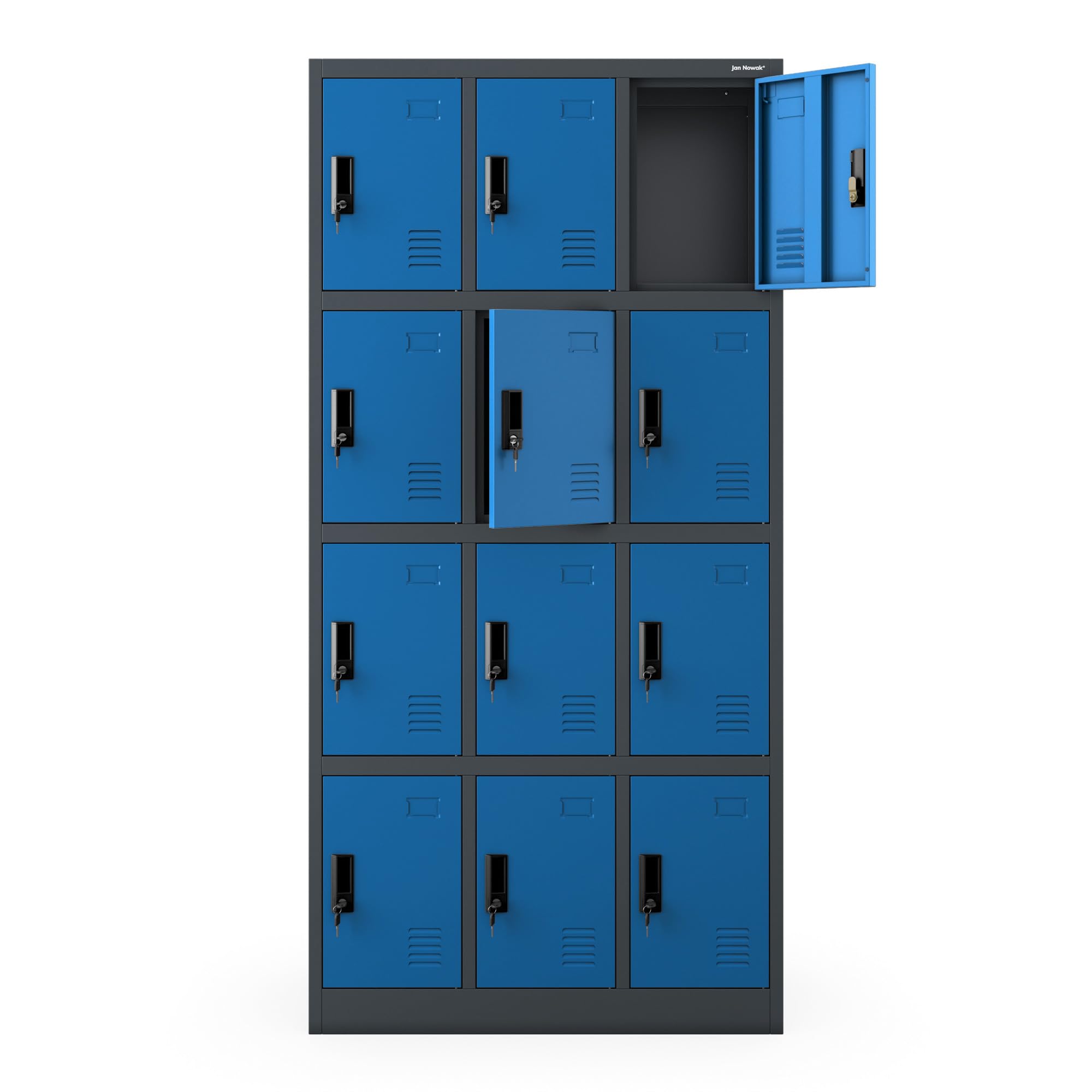 Jan Nowak Armoire à casiers métallique 12 Cases, casier vestiaire collectif verrouillable, Armoire vestiaire Personnel avec Ventilation et Porte étiquette, 185 x 90 x 40 cm