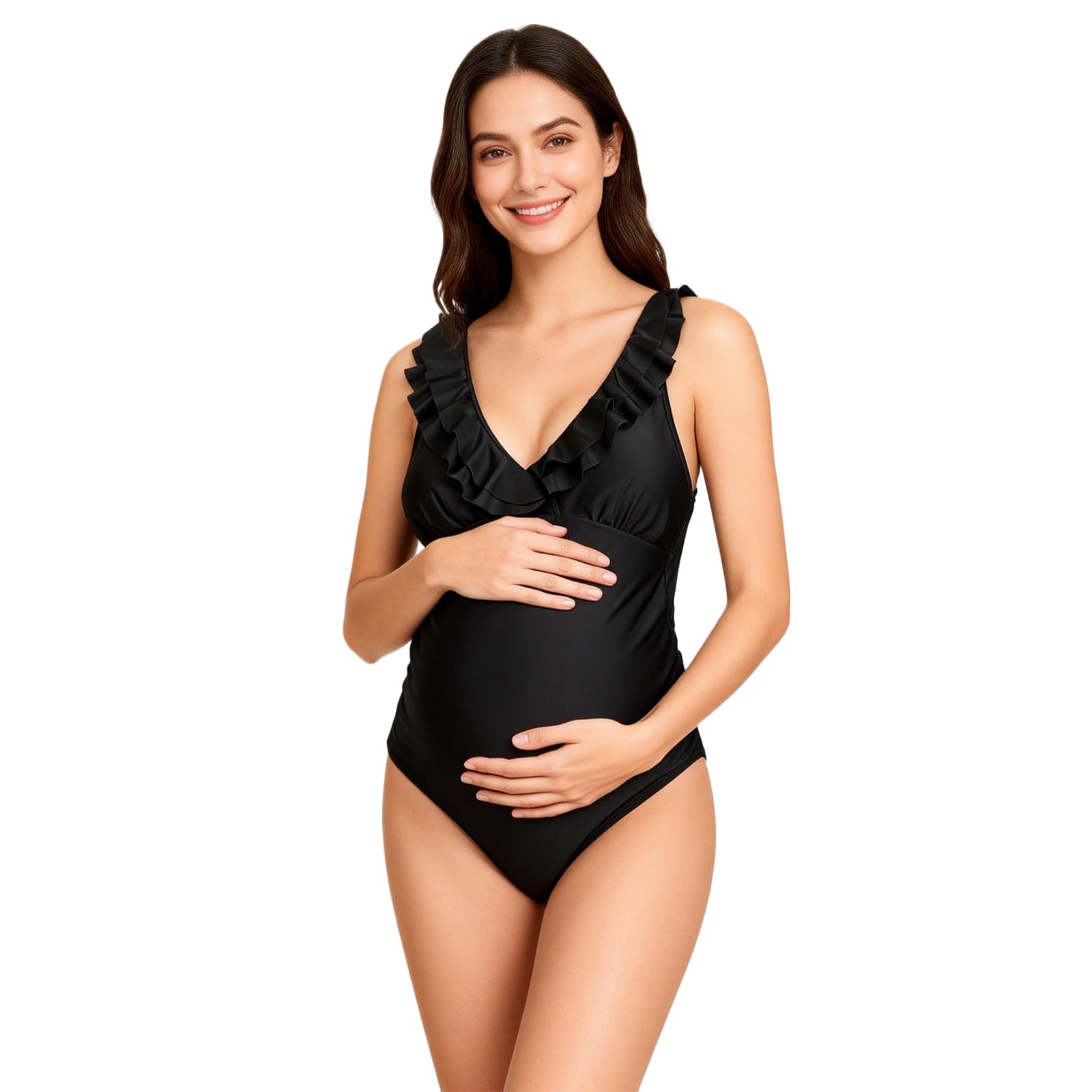 XGOPTS Damen Maternity Badeanzug Schwangerschafts-Badeanzug V Ausschnitt Mutterschaft Bademode mit Verstellbare Träger Einteilige Umstandsbademode Swimsuit