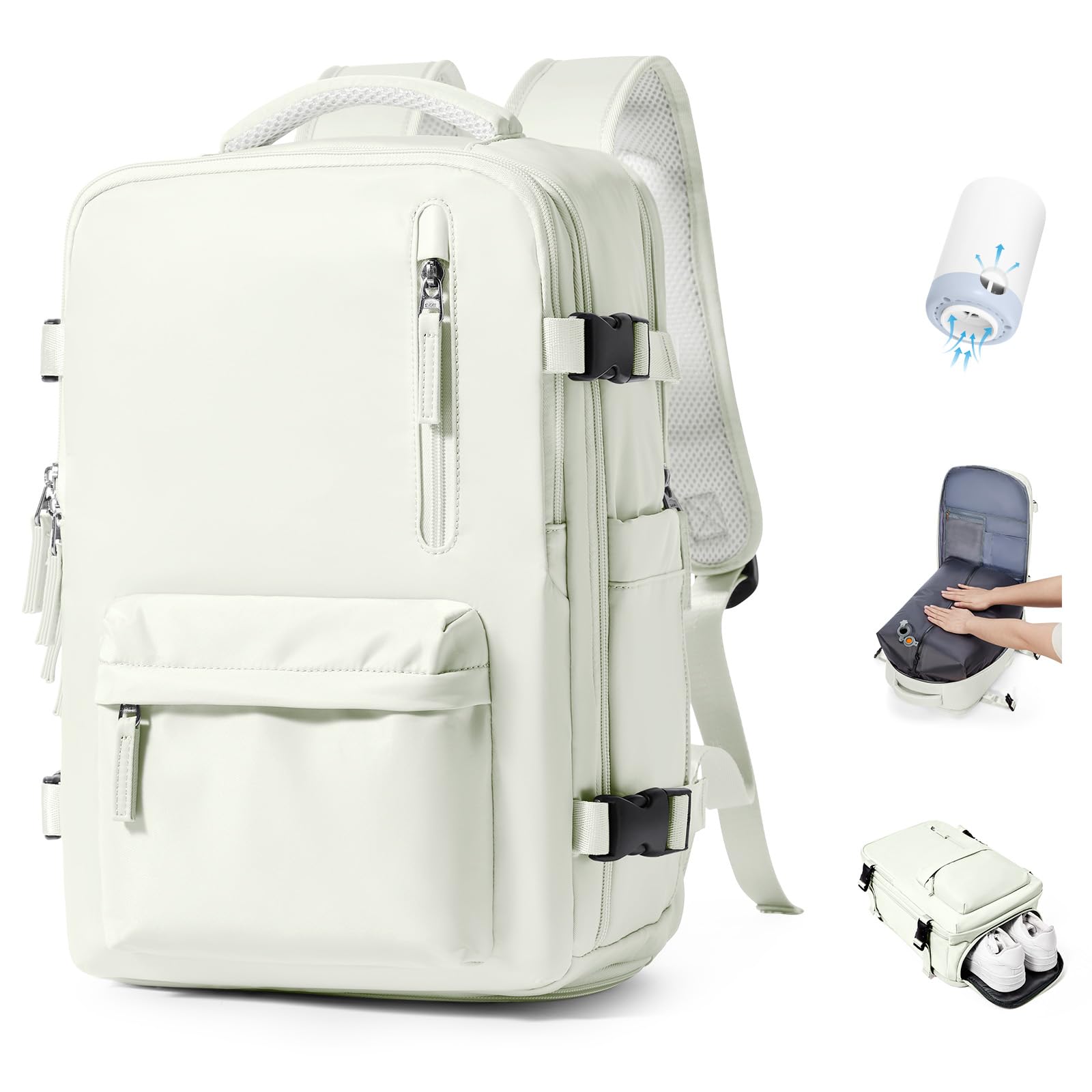 SEAFEW Borsa da Cabina per Ryanair 40x30x20 Zaino Sottovuoto da Viaggio con Pompa 40x20x25 Aereo Bagaglio a Mano Impermeabile Lavoro e Scuola Trekking Casual Daypack per 14" laptop,R2-Bianco