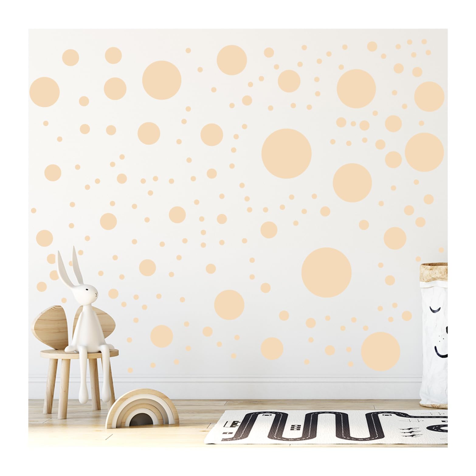 Stickerdeen Cream 500+ Assorted Polka Dot Circle Wall Stickers For Kids Bedroom Living Room, Classroom, Playroom Decor Removable Vinyl Wall Stickers Dots Wall Decals (Cream)