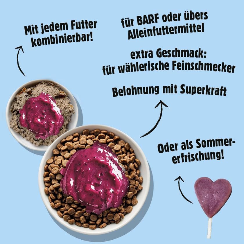 Fellows Superfruit Topping für Hunde - Ergänzungsfuttermittel mit Apfel, Birne, Heidelbeere, vegetarisch, fördert Flüssigkeitsaufnahme, Vitaminboost, als Hunde EIS geeignet, Barf-geeignet, 9 x 200 g