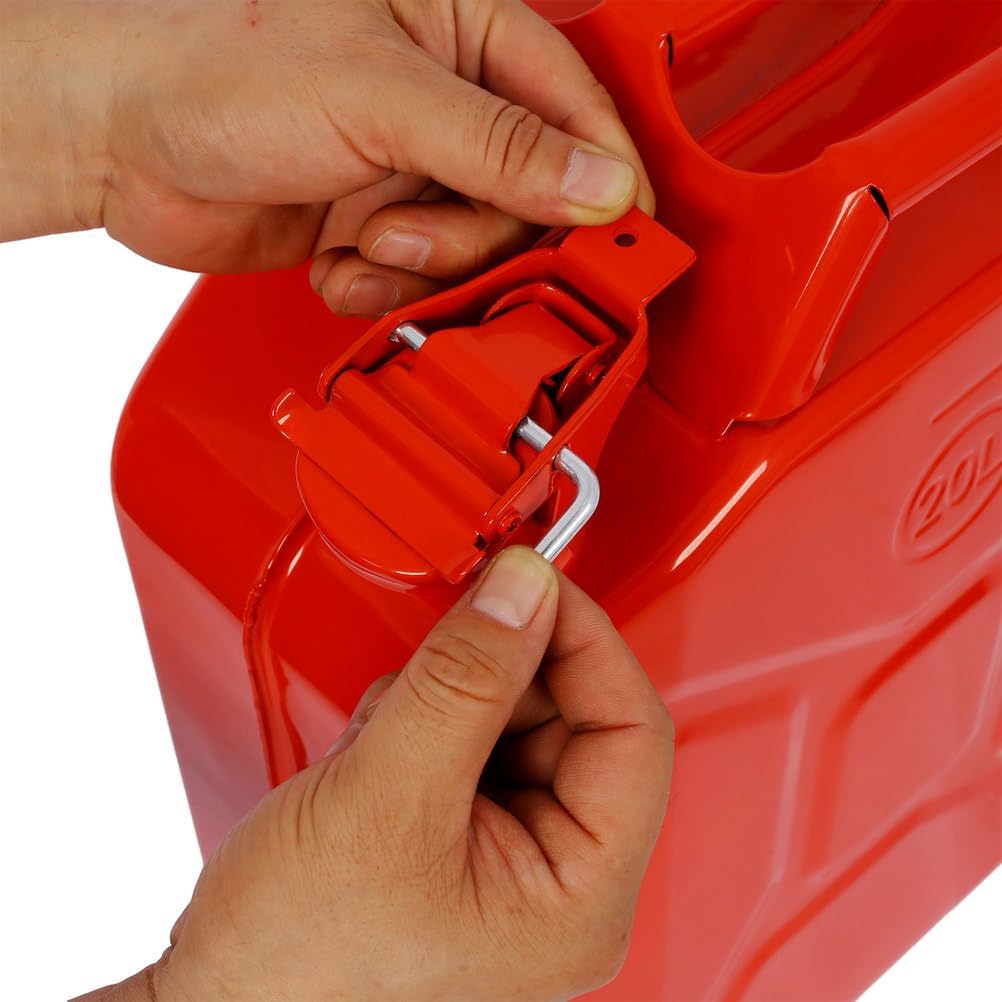 5.3 Gallon Metal Container with Spout and Handle, Cold-Rolled Steel Liquid Storage Jugs, Locking Pin and Sealed Cap, Flexible Pour Extension for Automotive, Off-Road, Lawn and Emergency,Red,3 Pack
