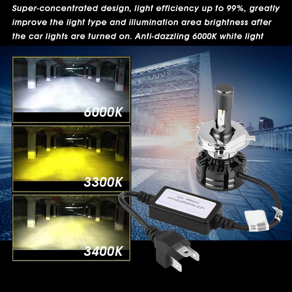 Coche LED H4 Kit de faros delanteros Luz intermitente Bombillas de faros superbrillantes 3000K 4300K ​​6000K