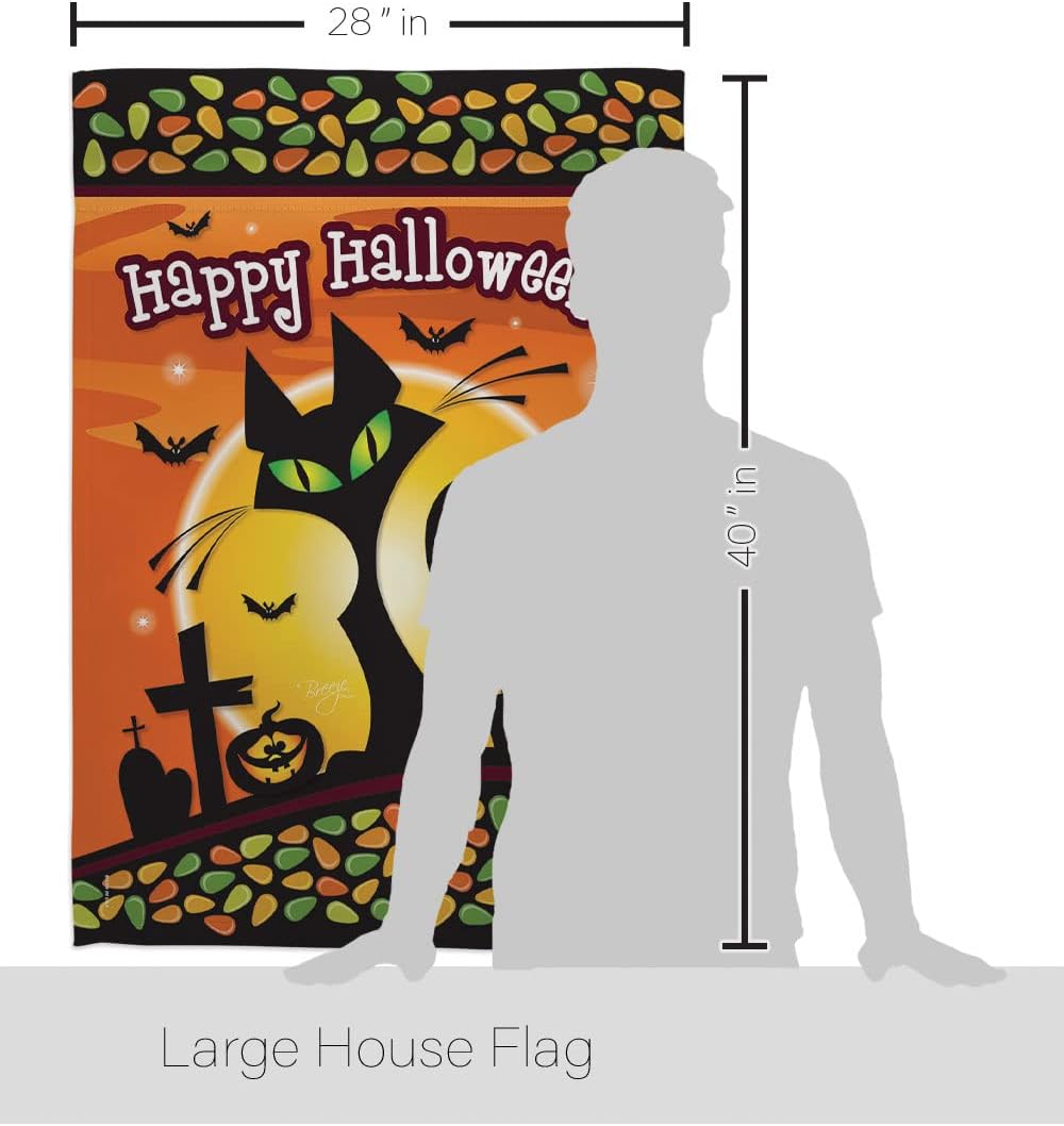 Halloween Black Cat House Flag - Pack Fall Witch Trick or Treat Spooky Night Season Autumntime Pumpkin USA Vintage Applique - Decoration Banner Small Garden Yard Gift Double-Sided Made In 28 X 40