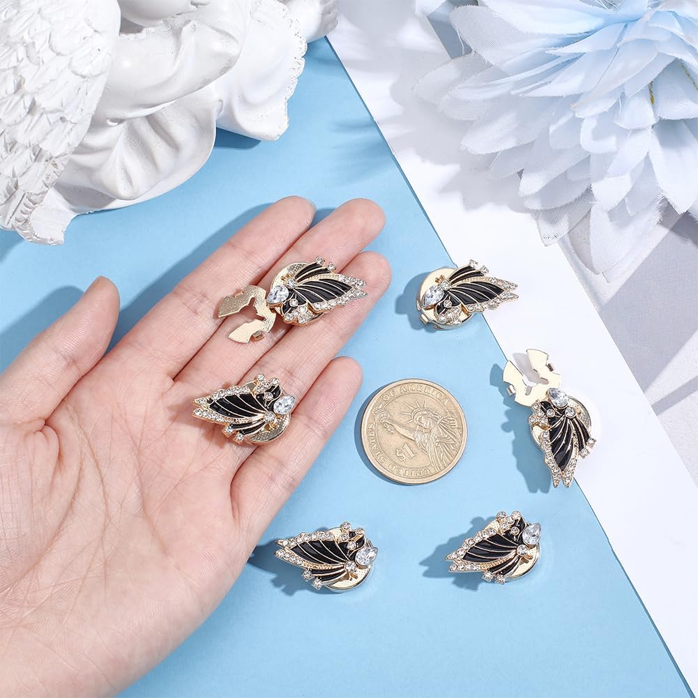 WADORN 6Pcs Butterfly Rhinestone Button Covers, Black Gold Replacement Decorative Butterfly Button Covers No Sewing Sleeve Clothing Buttons Clips for Blouses Dresses Tuxedo Shirt Cloths Accessories image 3