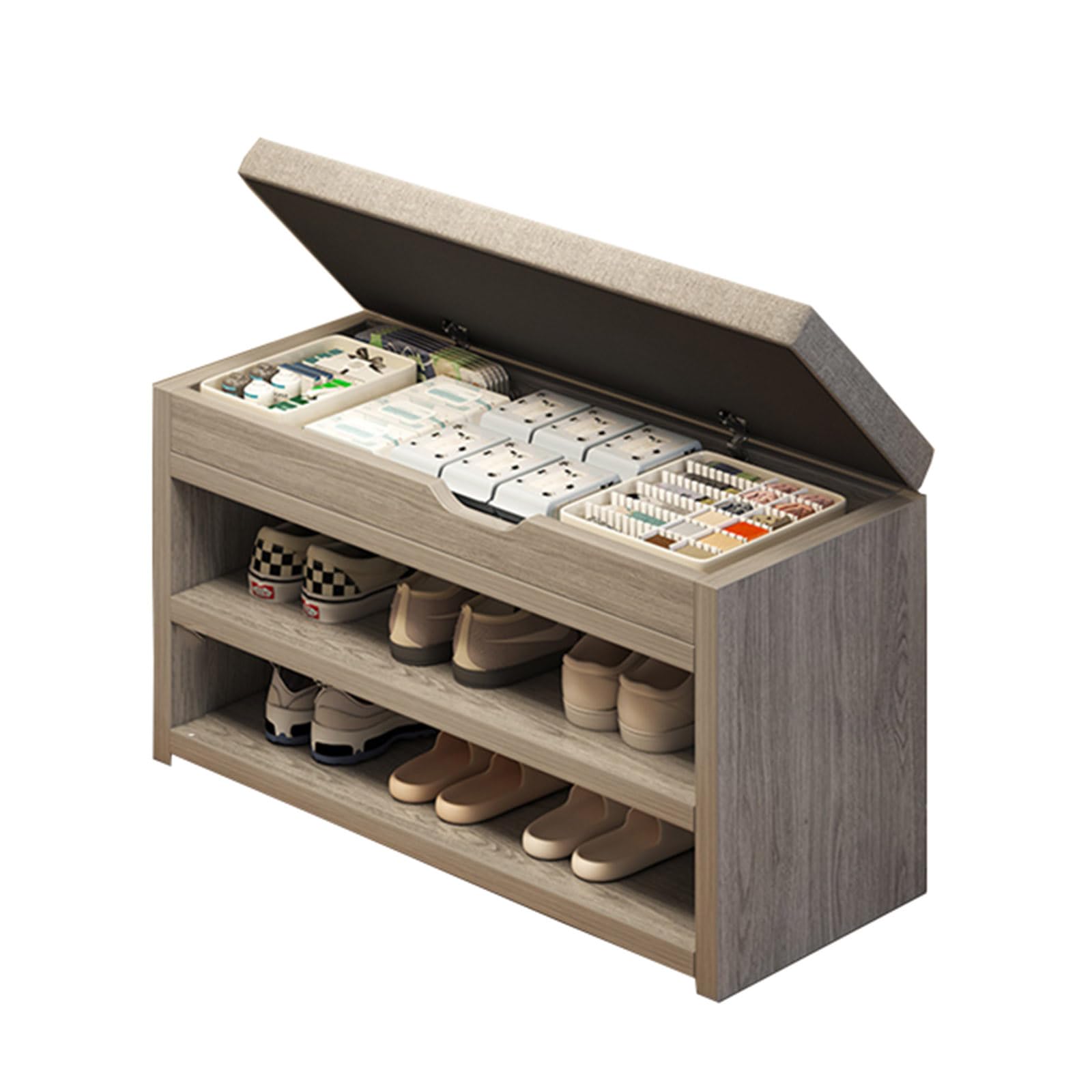 Banc d'entrée pour organiser les chaussures et s'asseoir confortablement