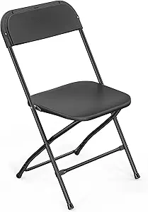 VINGLI 1 Pack Black Plastic Folding Chair, Indoor Outdoor Portable Stackable Commercial Seat with Steel Frame 350lb. Capacity for Events Office Wedding Party Picnic Kitchen Dining