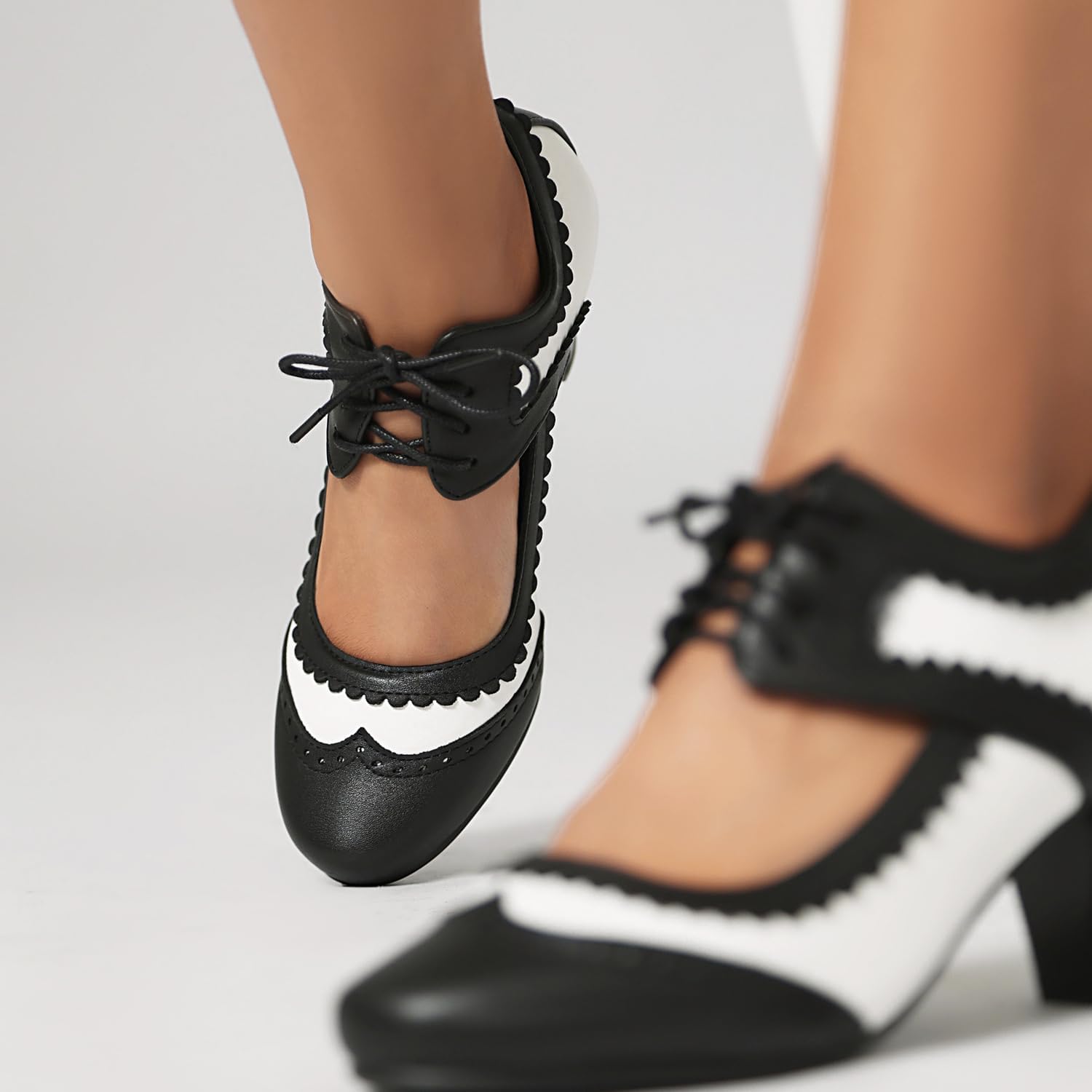 Elerhythm Women's Mary Jane Lace Up Closed Round Toe Vintage Heels 1950s Pumps 1920s Victorian 1940s Retro Shoes - Image 6
