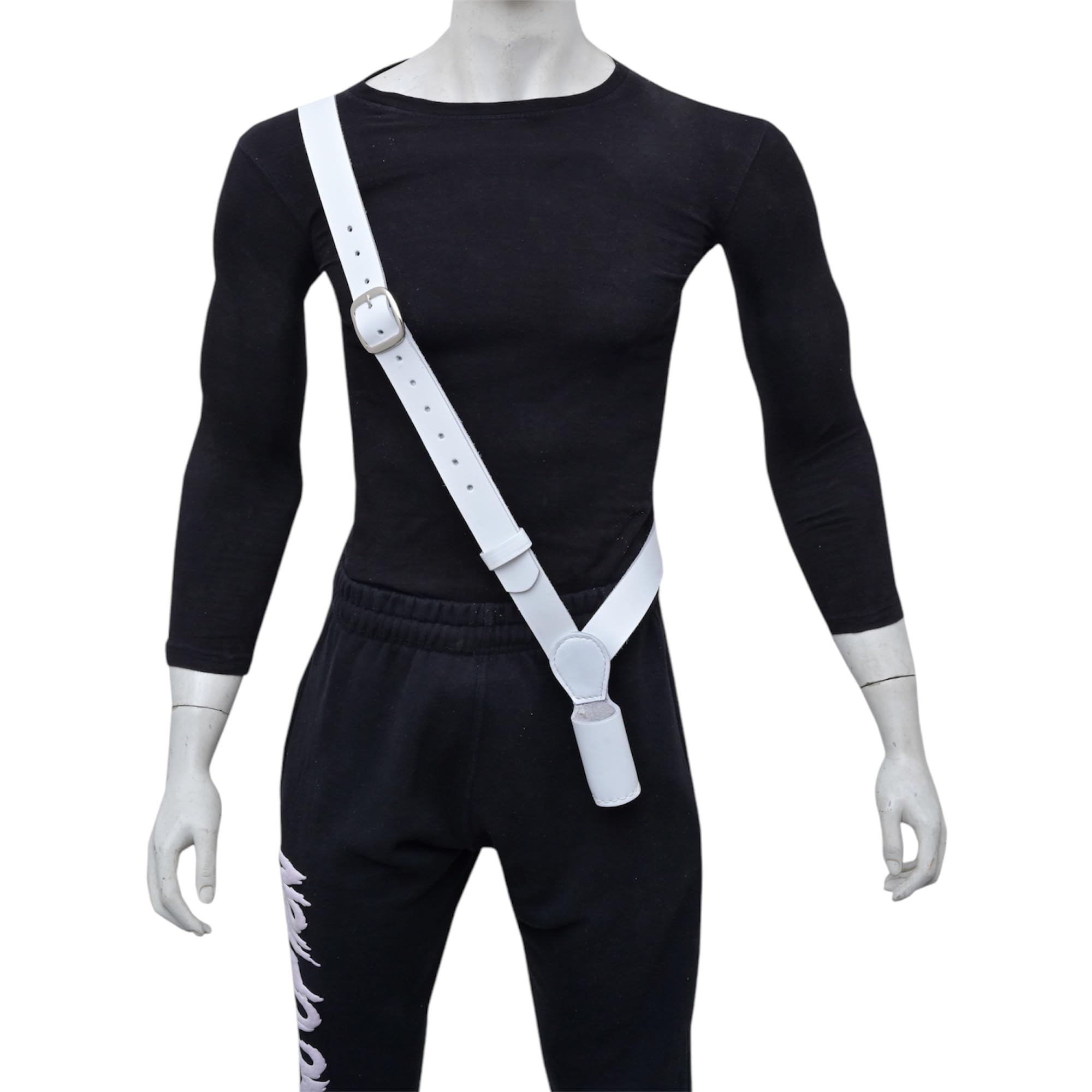 Support de ceinture en cuir blanc avec croix - Blanc, épaule droite, sangle réglable, boucle en laiton finition argentée, support de drapeau durable pour usage militaire, garde d'honneur et armée