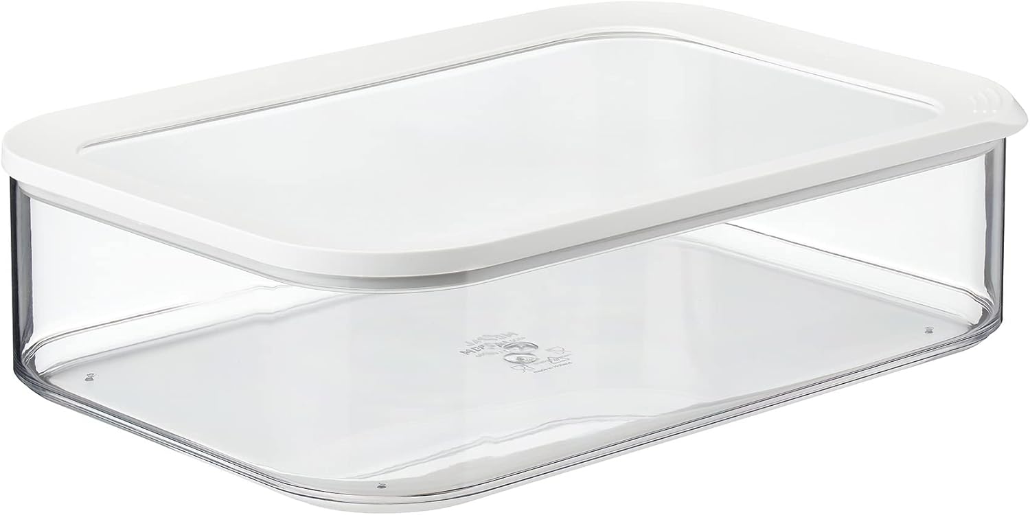 Mepal – Fridge Storage Box Modula - Transparent Food Storage Container with Lid - Kitchen Storage Organizer & Plastic Storage Box - Stackable & Airtight Fridge Organizer - 4800 ml - White