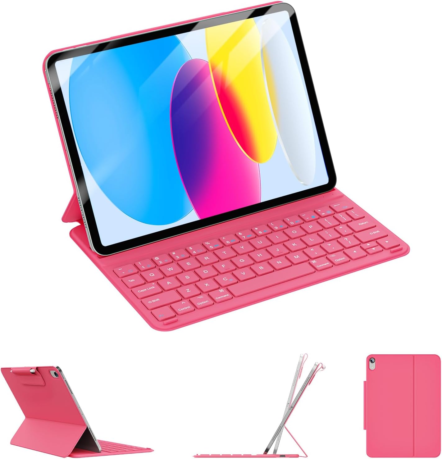 for iPad 11th (A16, 2025)/10th Generation Case with Keyboard, Ultra-Thin & Lightweight, Safe Pencil Buckle, Rechargeable Magnetic Detachable Keyboard for iPad 11th/10th 10.9" 2022, Hot Pink