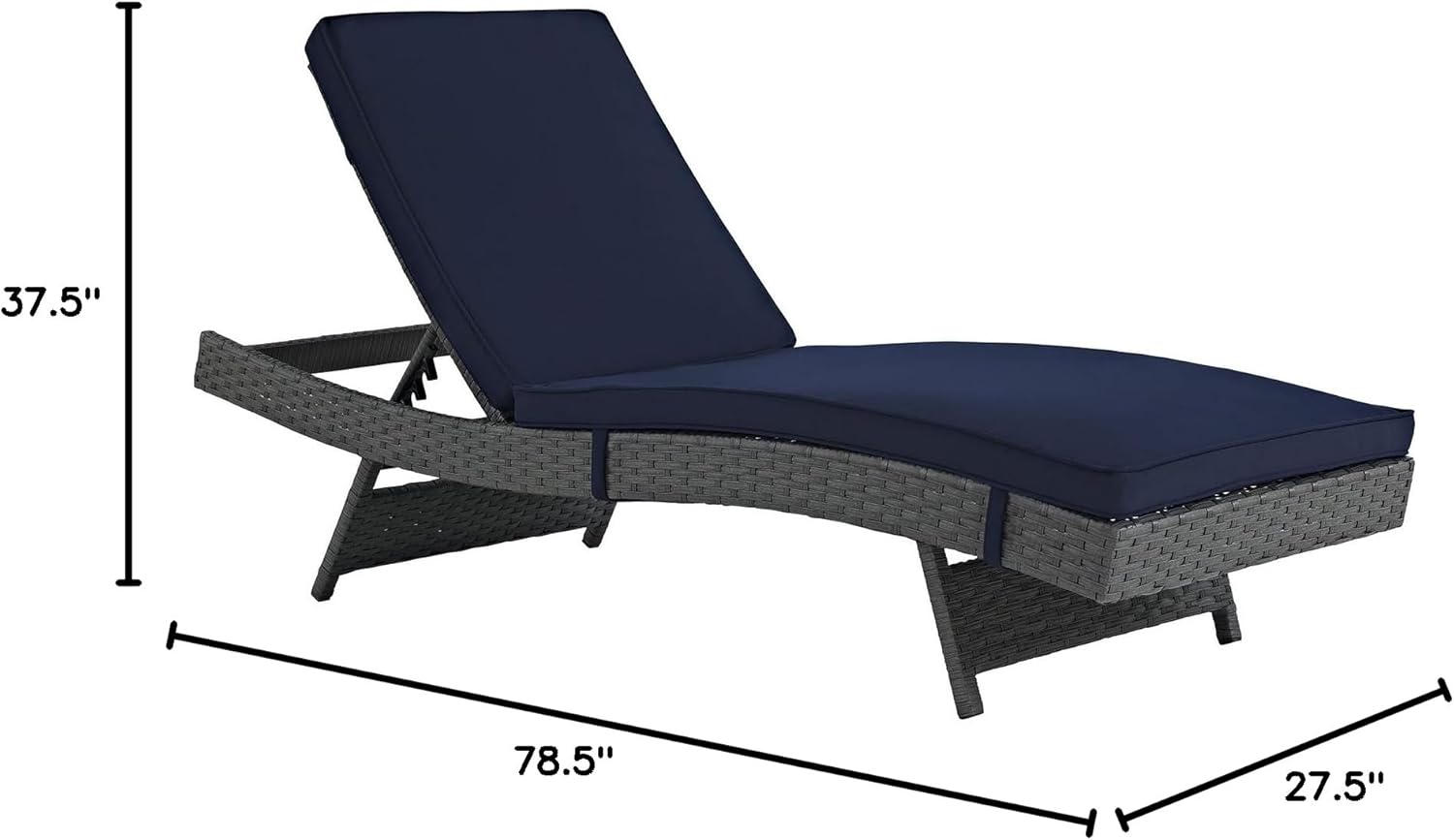 Modway Sojourn Wicker Rattan Outdoor Patio Sunbrella Fabric Chaise Lounge in Canvas Navy