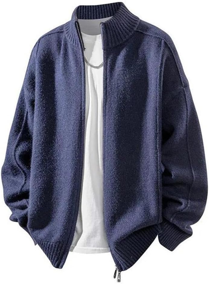 Cardigan Sweater Men's Knitted Sweater Spring Fall with Thick Fleece Loose Knitwear
