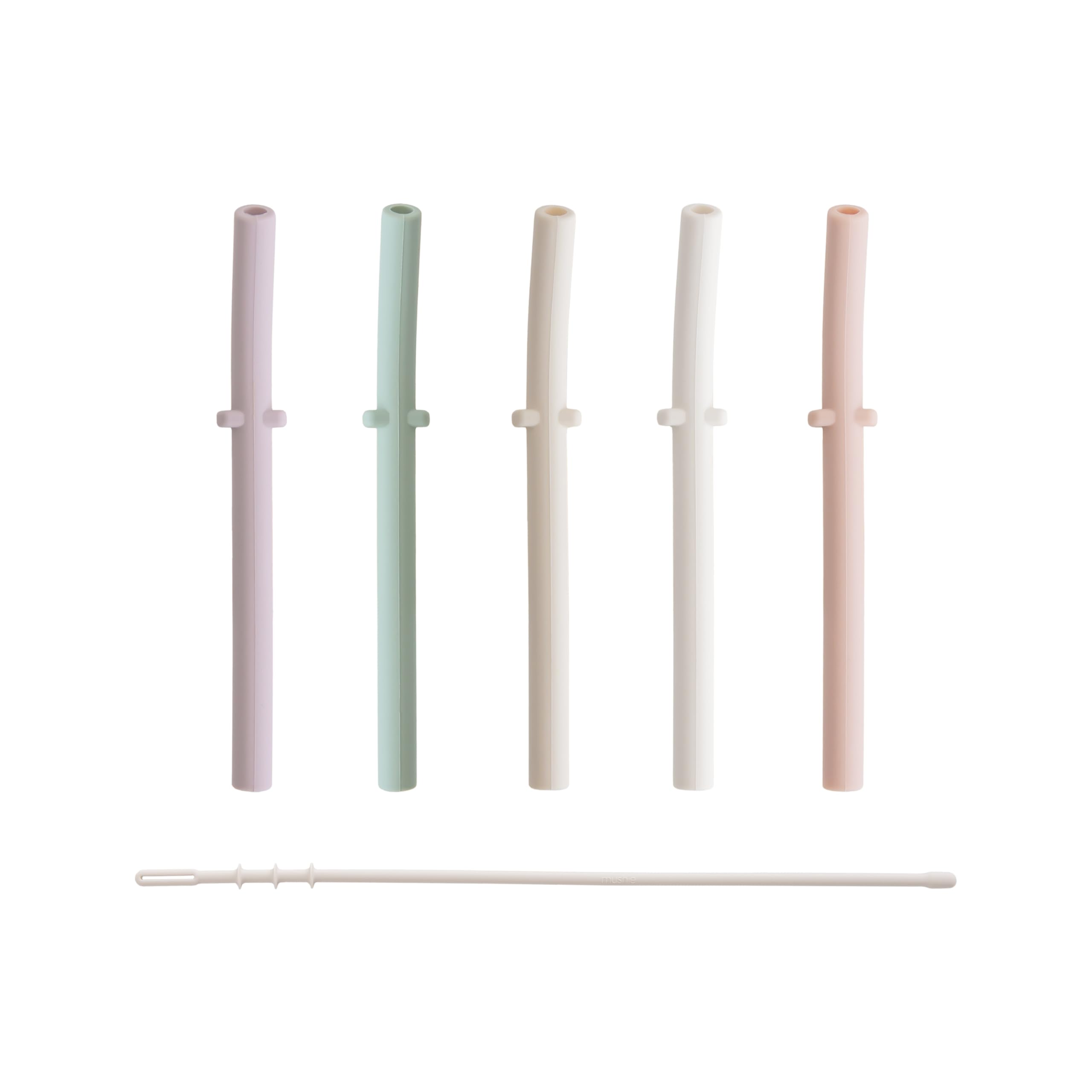 mushie Silicone Replacement Straws for Babies 6 months+ | 5 Pack | 4.75" Long with Cleaning Brush (Petal)