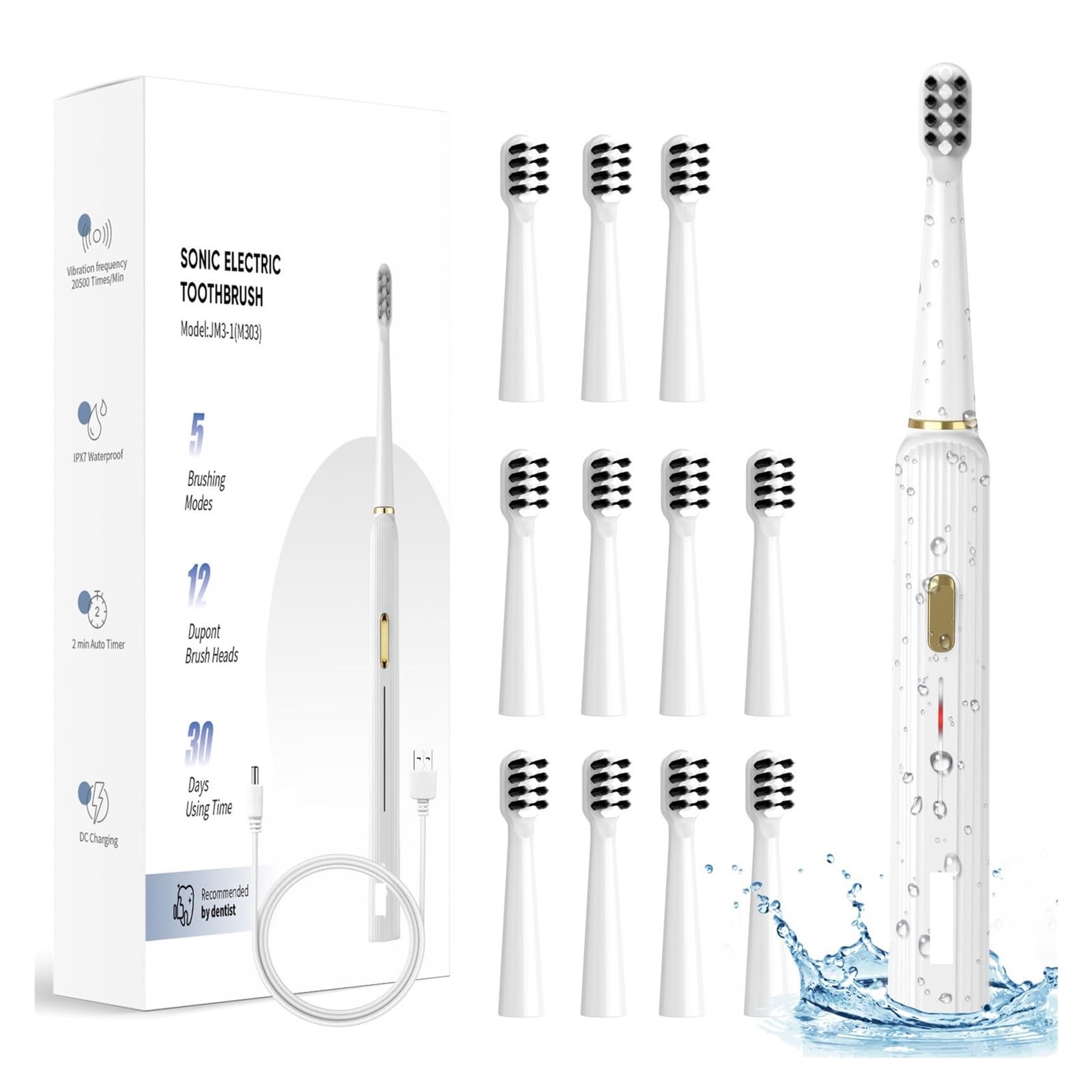 Fit for Electric Toothbrush Rechargeable for Adults - 12 Brush Heads 5 Modes Built-in Timer Rotating Toothbrush for