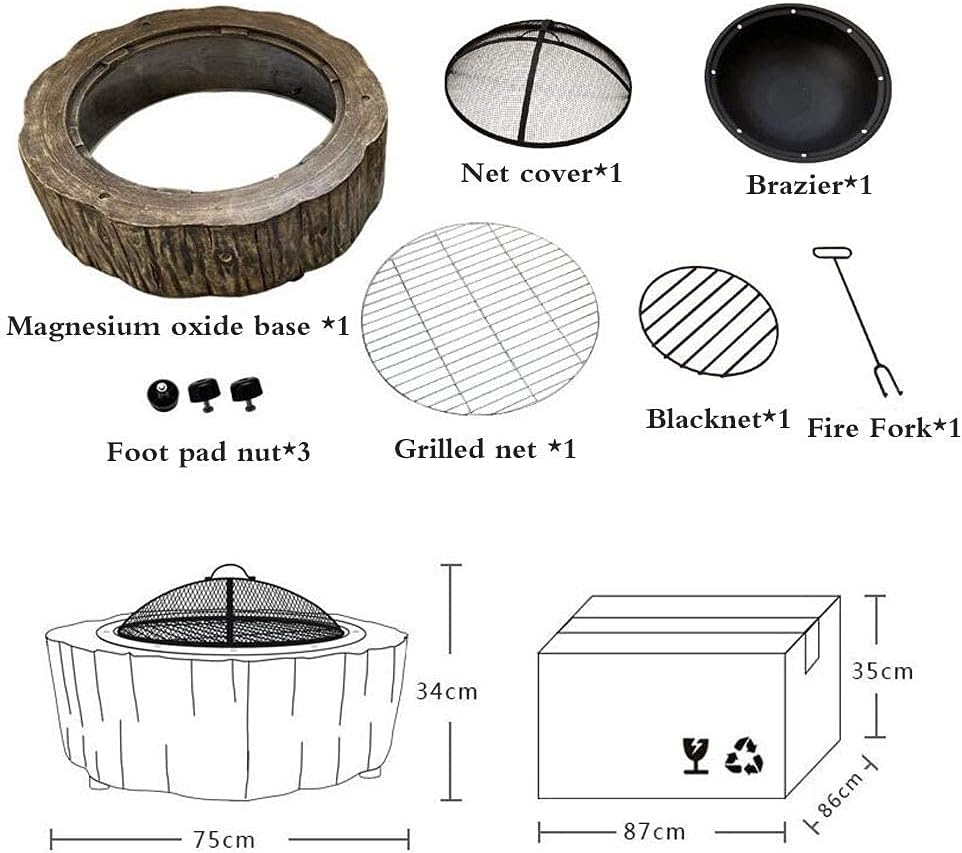 Garden Fire Pit Outdoor Party BBQ Fire Pit Garden Fire Pit, Fire Bowl for Garden and Patio with for Outdoor Grill Barbecue Rack
