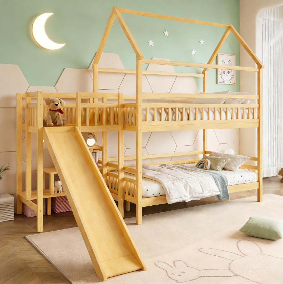 Bellemave Bunk beds Full Over Full with Storage Stairs,Two Placement Methods,House bunk Bed, White