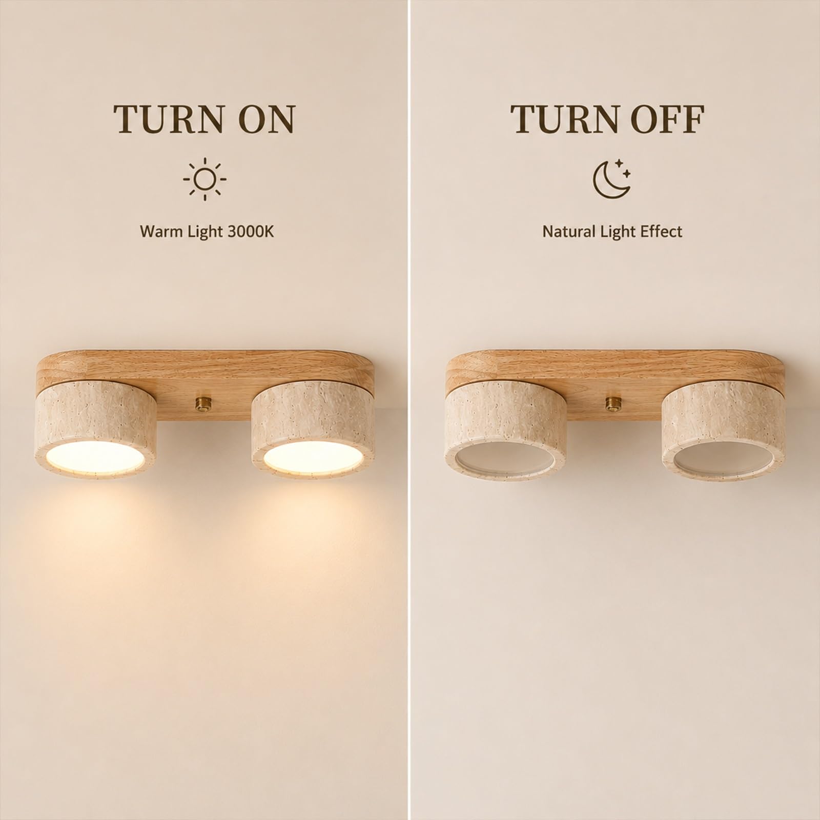 Jadssox Lampa Sufitowa LED Naturalny Żółty Trawertyn Plafon Z Drewnianą Podstawą, Oprawa Oprawa Sufitowa Z Kamienia Naturalnego, Lampy Sufitowe Do Przedpokoju Schodów Do Przejścia(Wood color)
