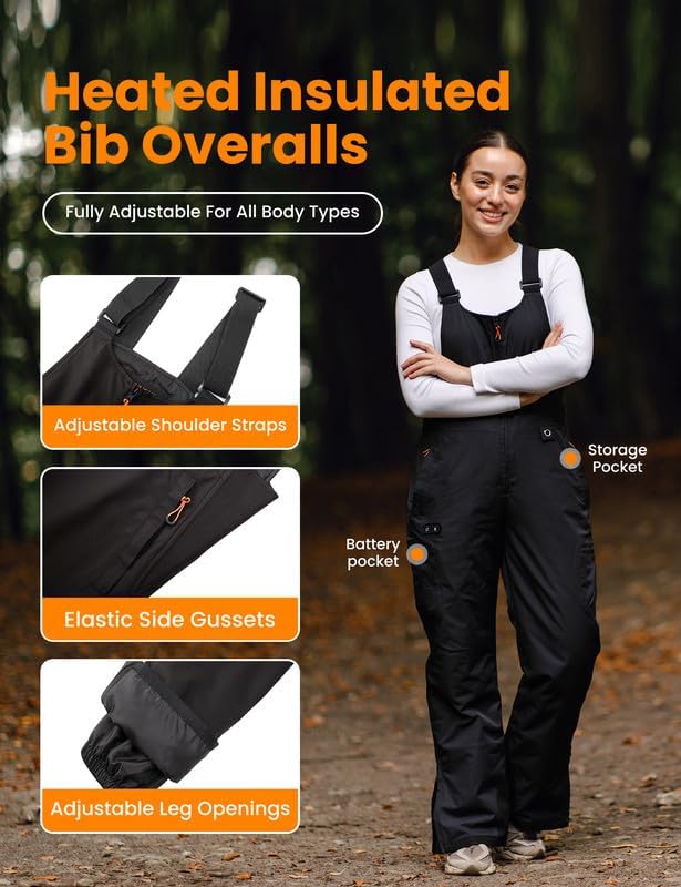 HENNCHEE Heated Insulated Bib Overalls for Women with 16000mAh Battery, Outdoor Snow bibs Warm Skiing Snowboard Pants - Image 2
