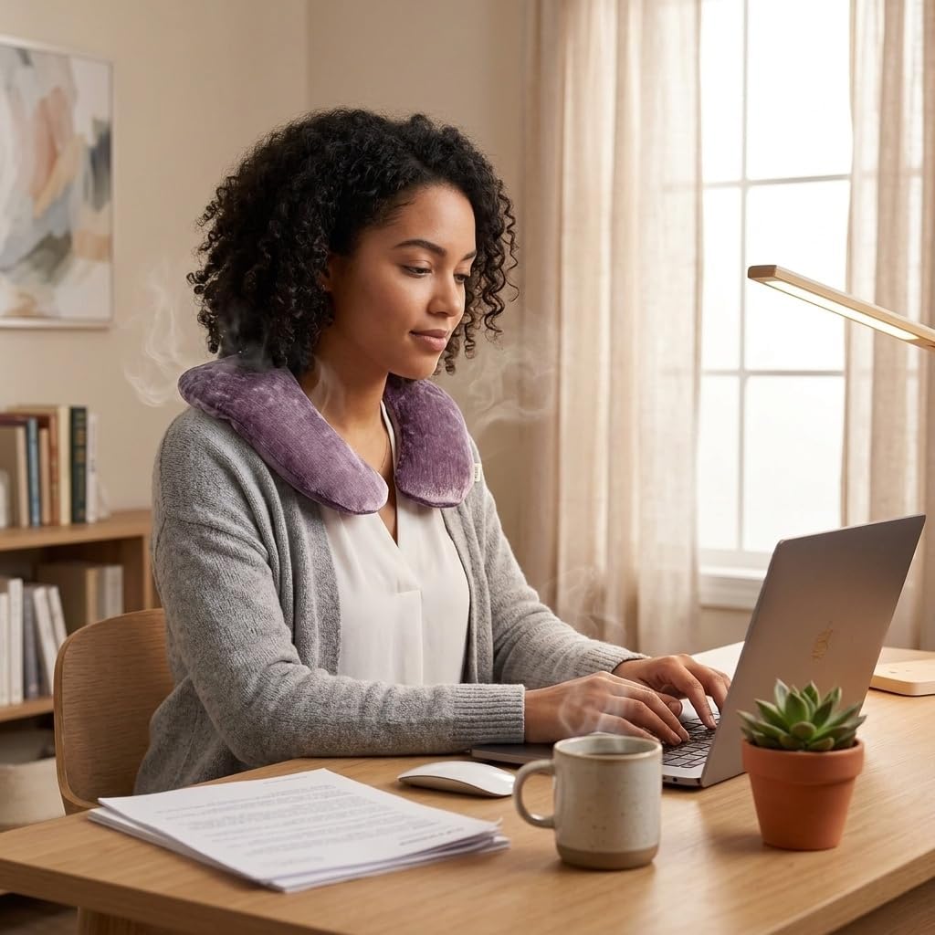 Kozi Weighted Heating Pad for Neck and Shoulders and Back | Microwavable Non Electric Portable Heat Wrap for Pain Relief and Relaxation | Upper Body Heated Comfort Pad,Amethyst