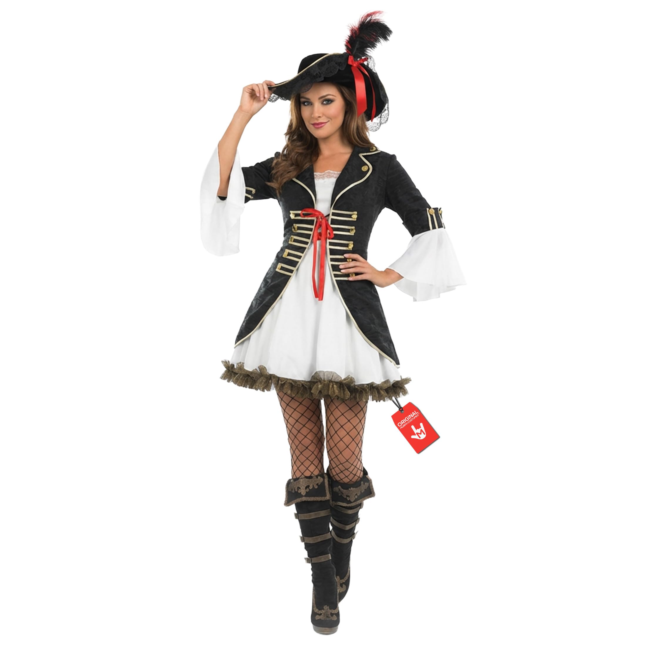 fun shack Pirate Costume Women's Deluxe Buccaneer Outfit with Corset Jacket, Dress, Hat