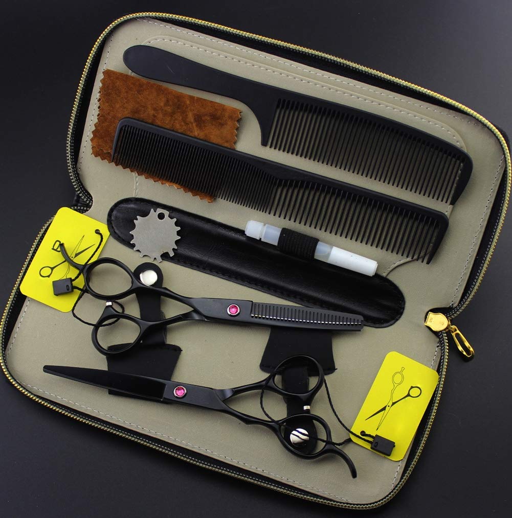 6.0"Set Forbici Professionali per Barbiere Affilate - Forbici da Parrucchiere per Adulti,Black