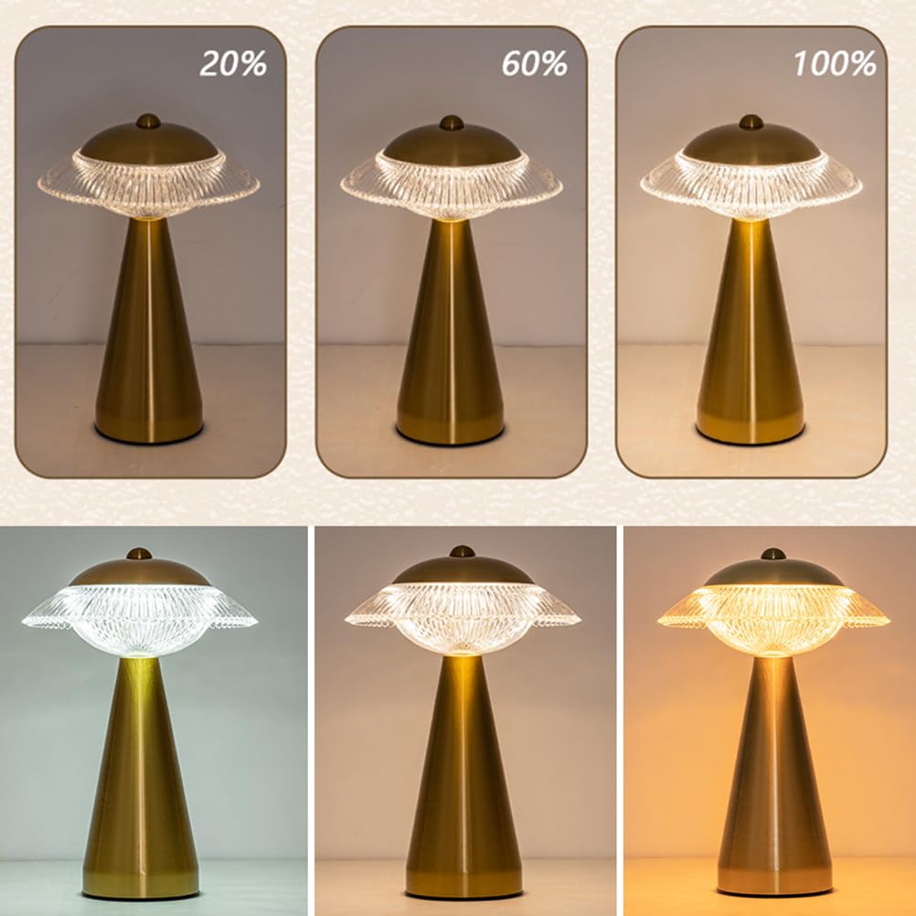 AoLa Lampada a fungo Lampada da tavolo senza fili Lampada da tavolo dimmerabile a LED dorata Touch Control con batteria ricaricabile USB Lampada da comodino senza cavo Lampada da vaso portatile