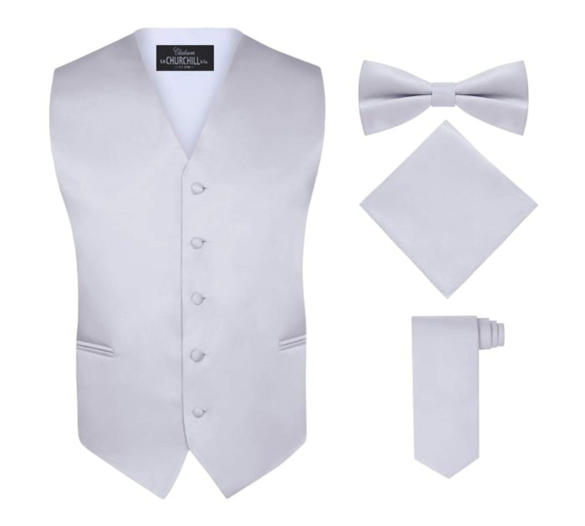 S.H. Churchill & Co. Men's 4 Piece Vest Set, with Bow Tie, Neck Tie & Pocket Hankie