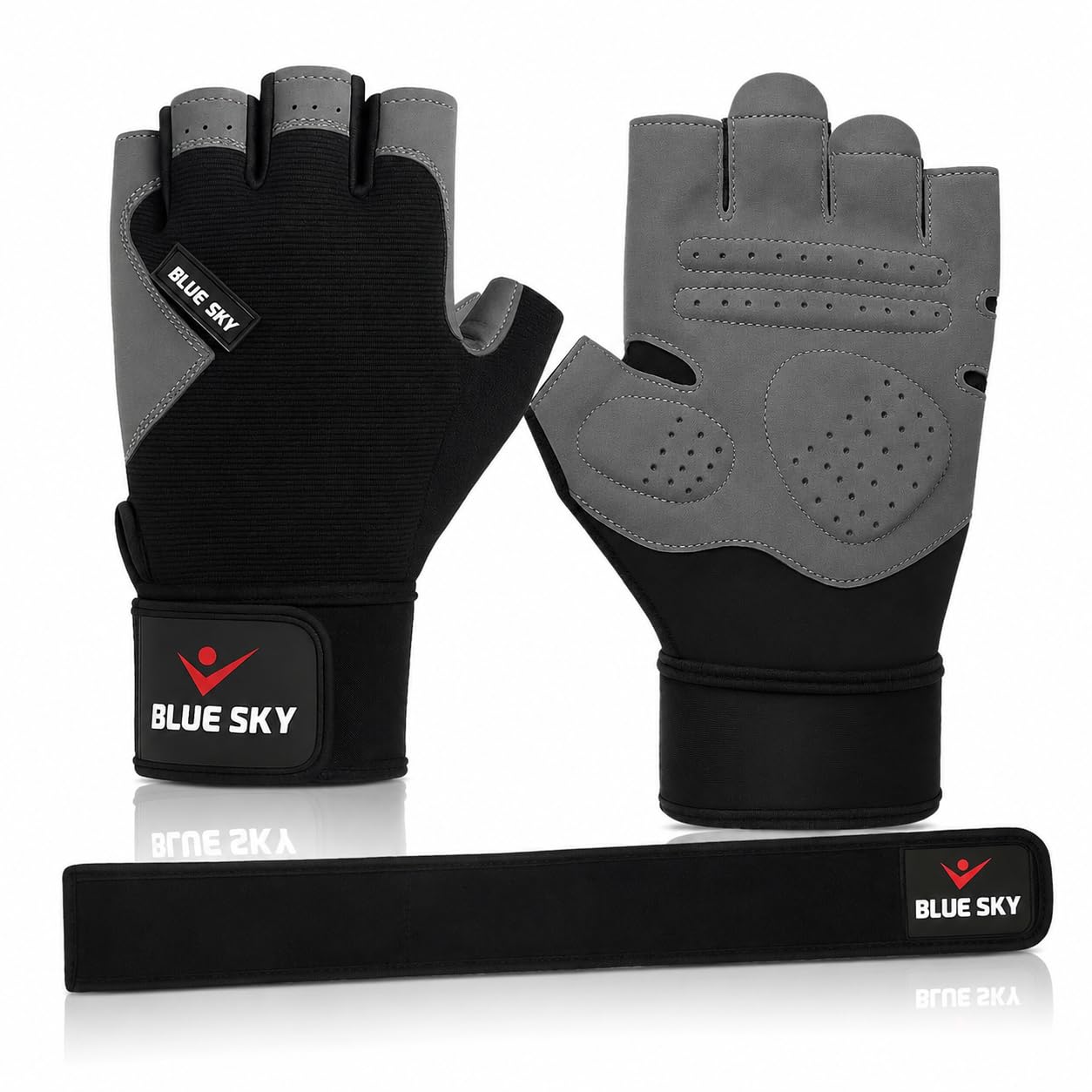 BLUESKYPORTS Weight Lifting Gloves with Wrist Wrap Support for Men And Women Gym Gloves Breathable Anti-Slip Padded Palm Workout Gloves for Gym Training CrossFit Bodybuilding & Fitness Gloves (XL)