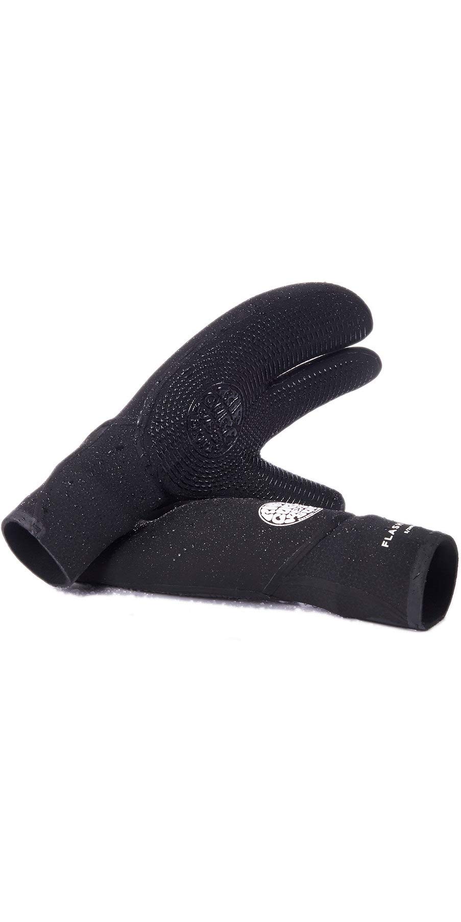 RIP CURL Flashbomb Gants à 3 Doigts 5/3 mm – Noir – Doublure Flash – Unisexe – Technologie Stitchless – Dragonne Amovible