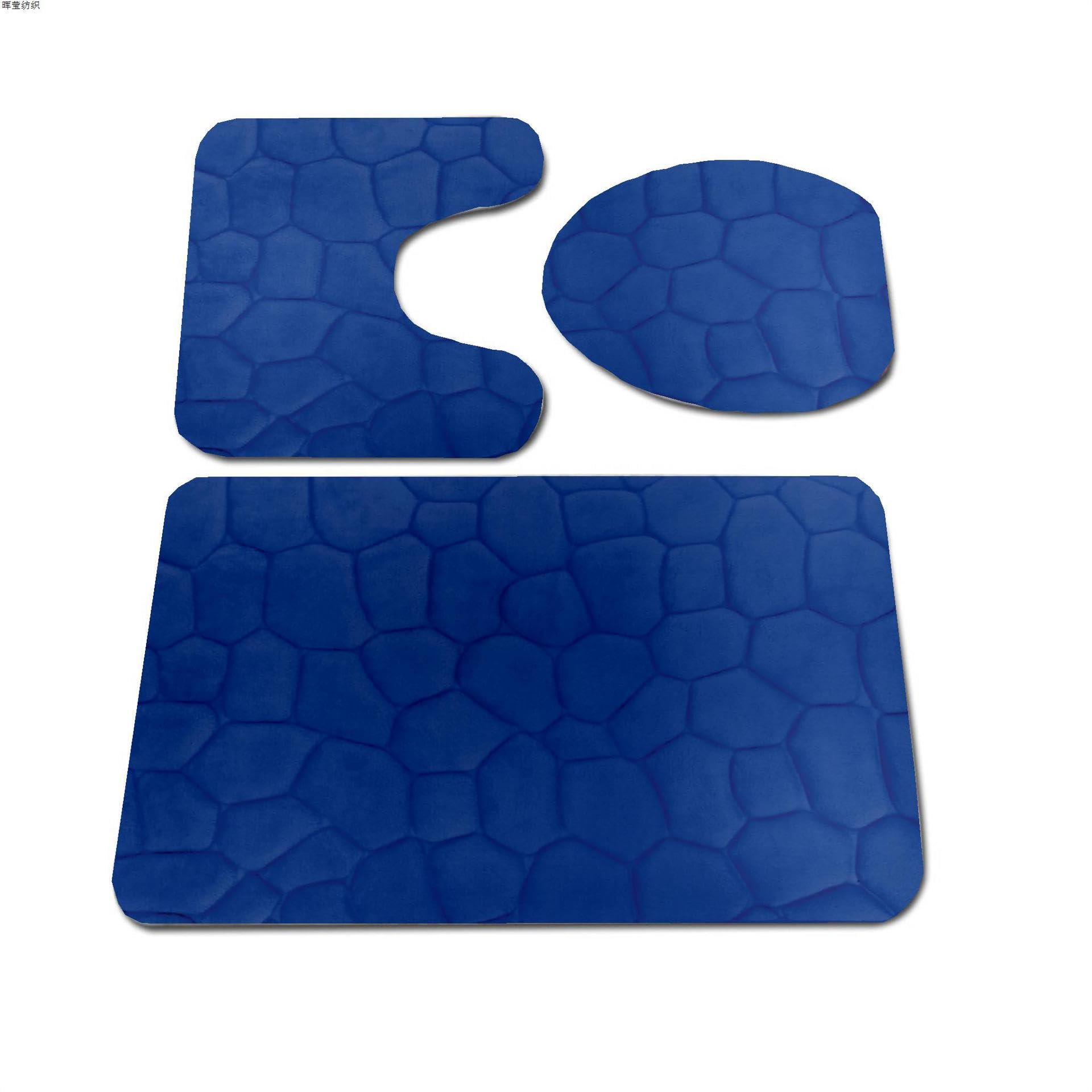 Tapis de bain antidérapant bleu roi lot 3 pièces absorbant WC