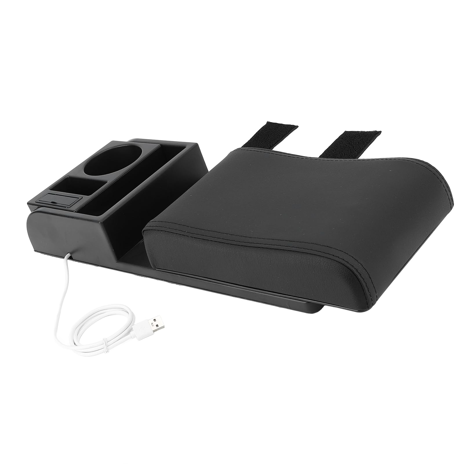 Uniwersalna Poduszka do Podłokietnika Samochodowego, Wygodna, Regulowana Konsola do Przechowywania z Portem USB dla Kierowców SUV-ów, Akcesoria Samochodowe ze Skóry z Mikrofibry (czarna