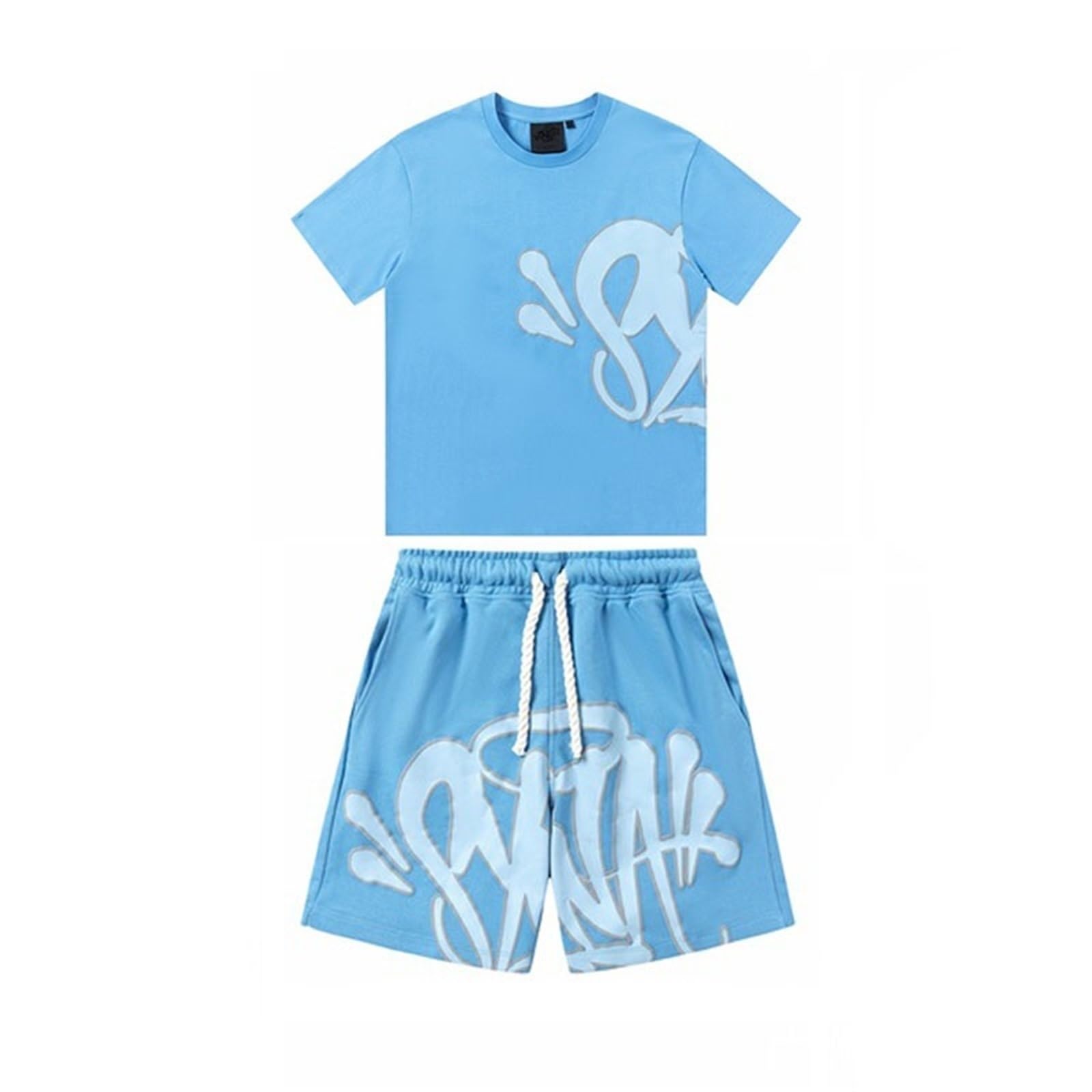 BIXPAKBIXPAK Men's Summer Sports Suit with Syna World Print, Casual Jogging T-shirt and Shorts, Light and Breathable Short Tracksuit Set(Blue,Small)