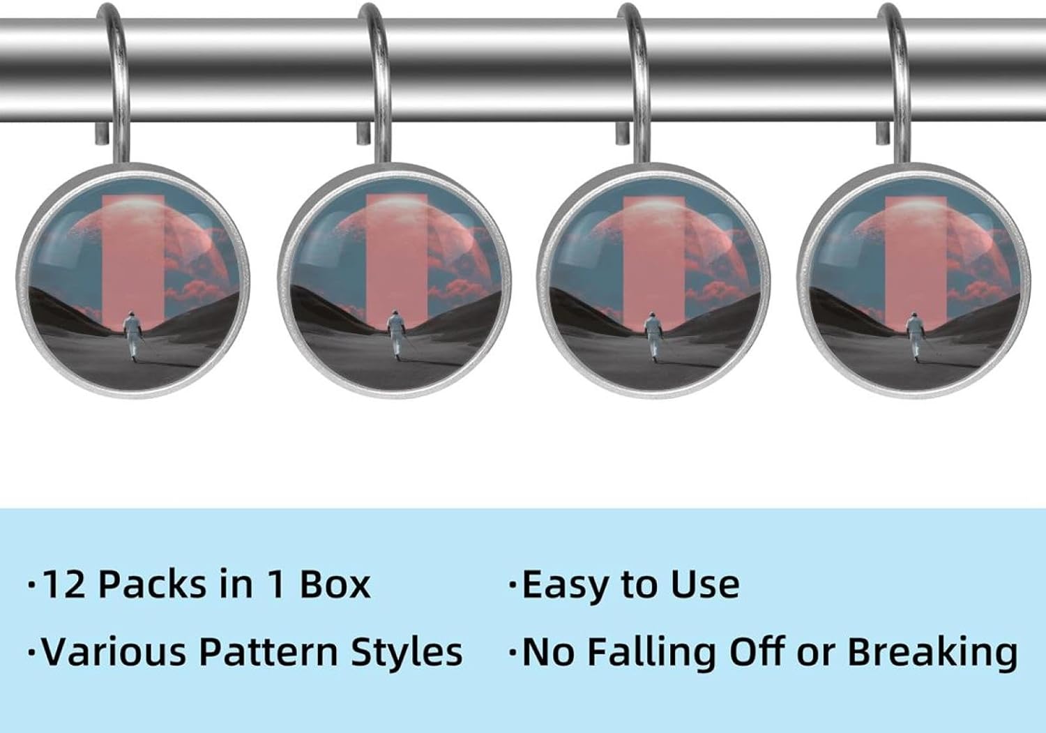 Golf Modern (2) Shower Curtain Hooks,Set of 12 Shower Curtain Rings,Shower Hooks for Curtain Shower Rings,Rust Proof Metal Shower Hooks