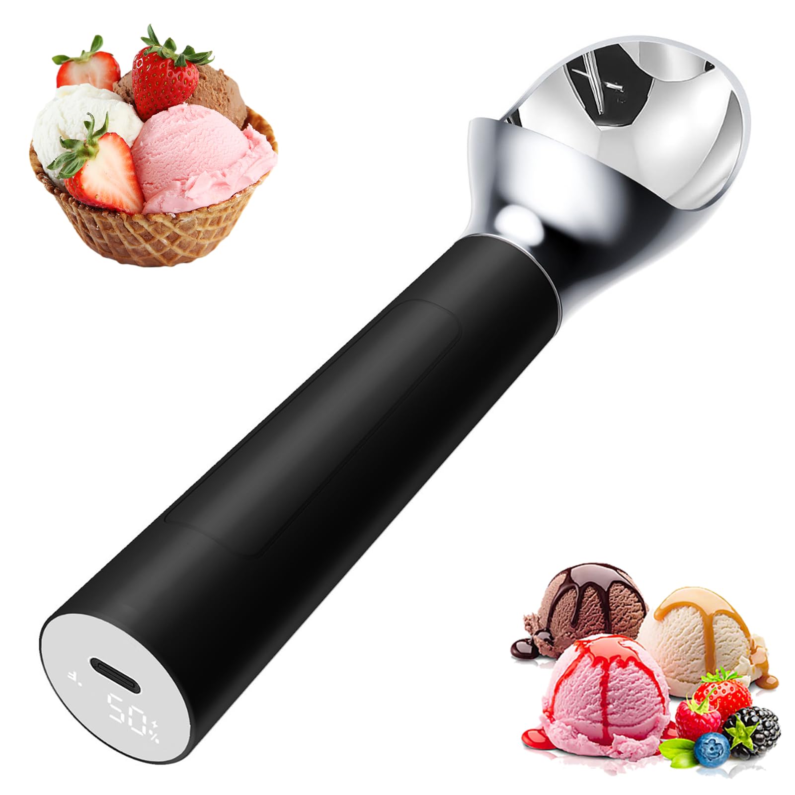 Cuillère à glace chauffante électrique USB avec chauffage automatique, température réglable, affichage LED, poignée ergonomique pour usage domestique et professionnel