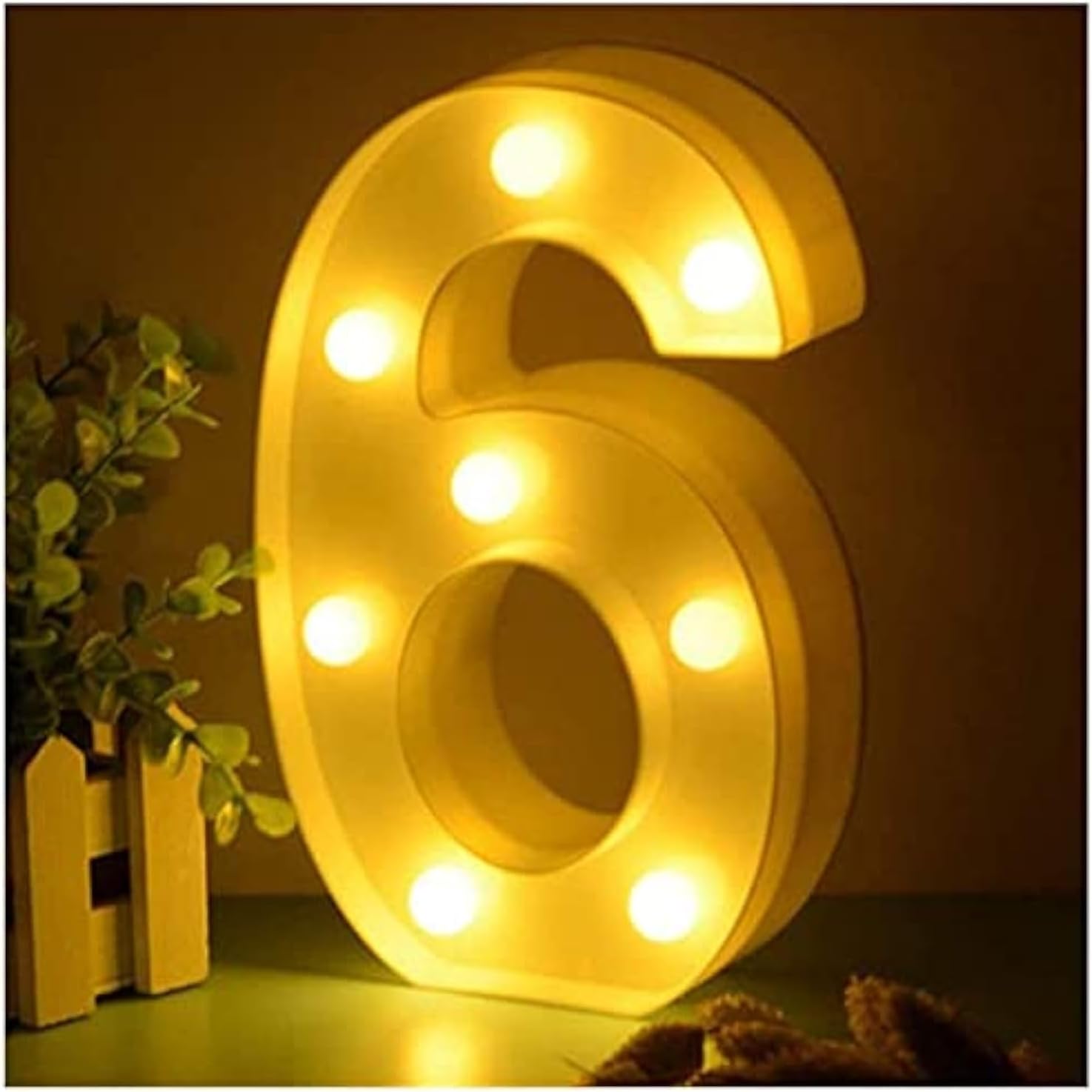 LED Marquee Number Light Sign for Birthday Party Family Wedding Decor Walls Hanging (Number 6)