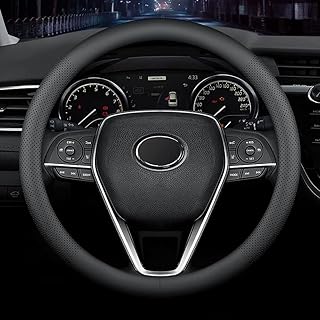 LIKEWEI Nappa Premium Leather car Steering Wheel Cover, Non-Slip, Breathable, Universal 15 inches, Black