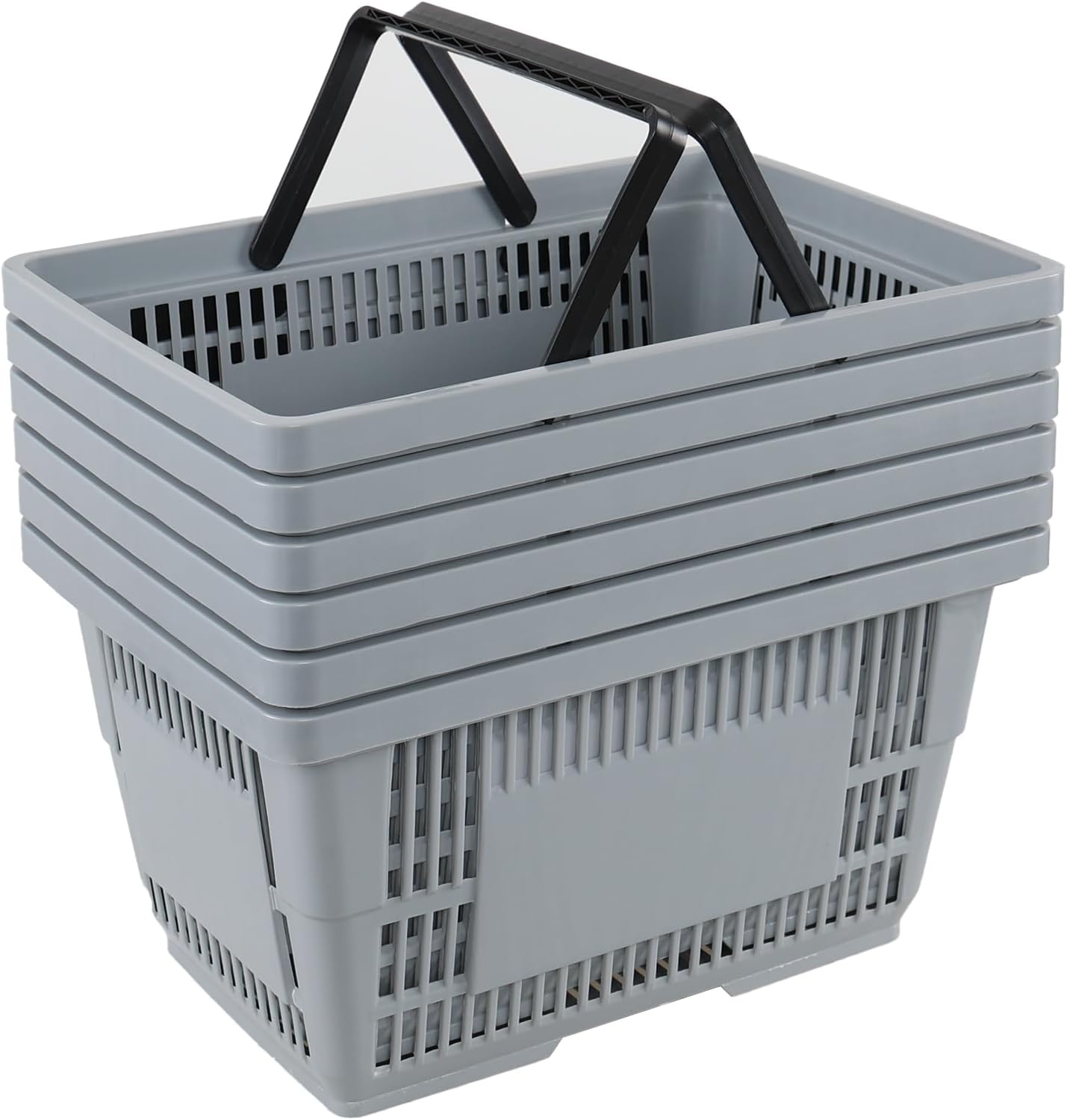 28 L Grocery Shopping Baskets with Handles, 6 Pack Plastic Supermarket Basket, Grey