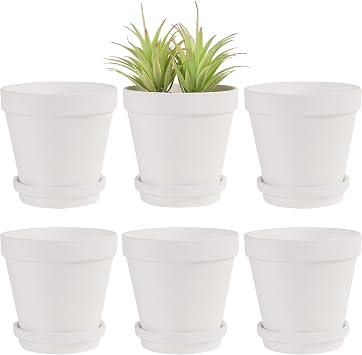 Yishang Large Terra Cotta Pots with Saucer- 6 Pack Large 6 Terra Cotta Plant Pot with Drainage Hole, Flower Pot with Tray, Terracotta Pot for Indoor Outdoor PlantWhite
