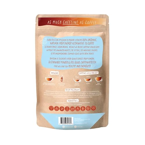 Kubo Tea, Organic High Energy, High Caffeine Blend, 20 Servings (155Mg Caffeine Each), Pillow Tea Bags, Compostable & Biodgradable Packaging, Brew Hot Or Iced, Healthy Coffee Substitute- Reishi Mushroom Black Tea #TOP1