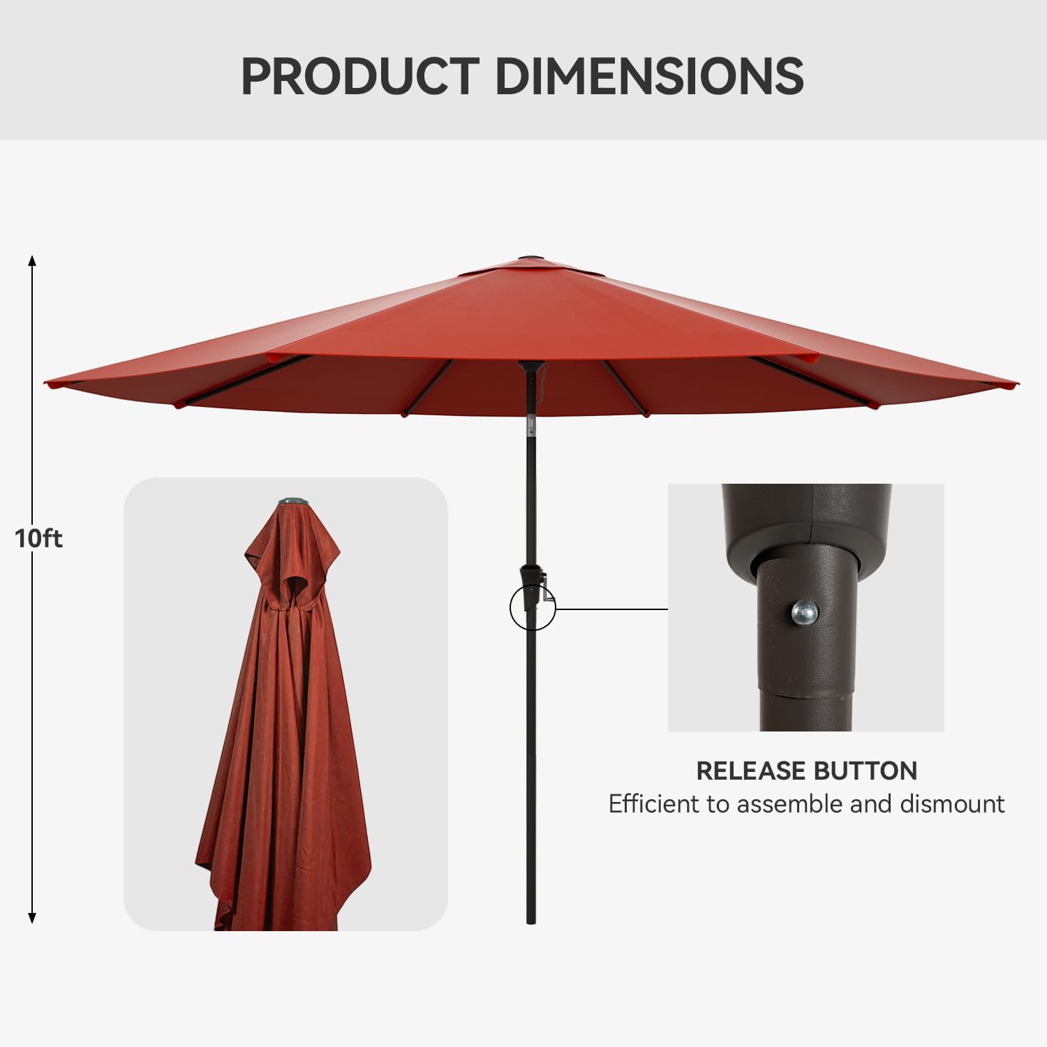 Nalupatio 10ft Outdoor Patio Umbrella,Table Umbrella,Yard Umbrella,Heavy-Duty Round Market Umbrella with 8 Sturdy Ribs,Push Button Tilt and Crank for Garden,Deck,Backyard,Pool-Orange