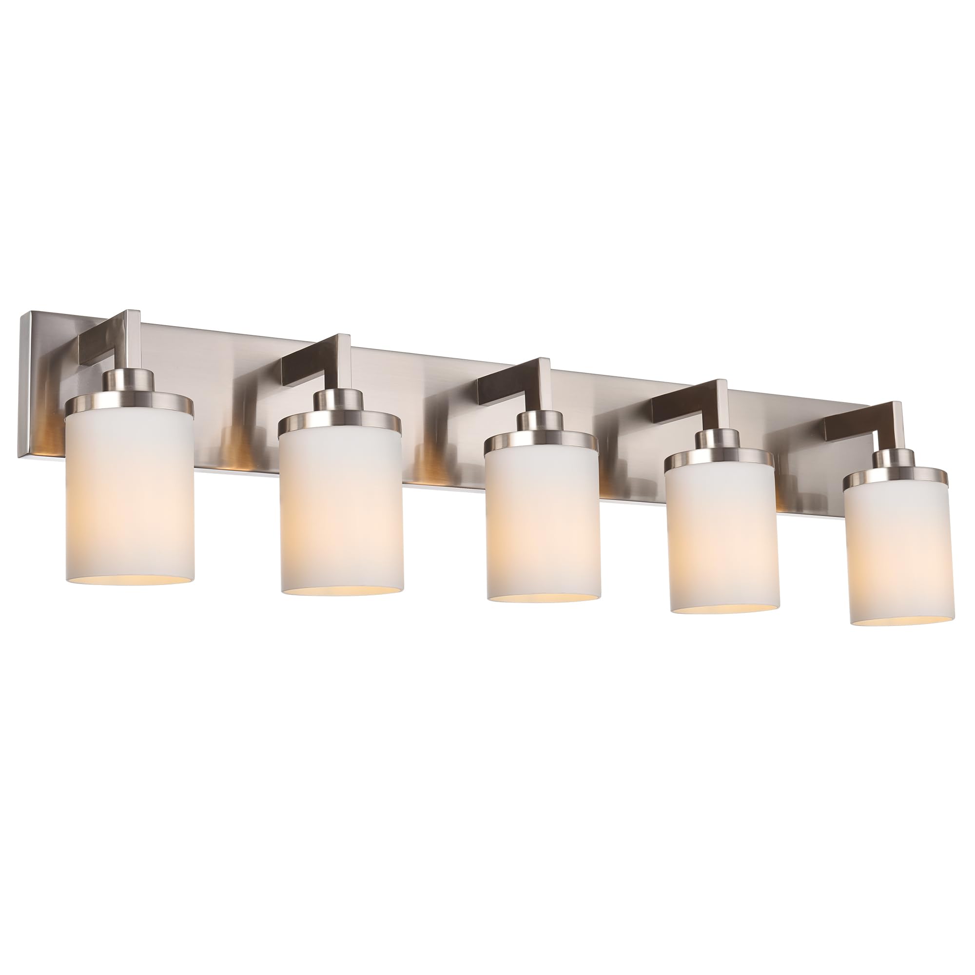 VINLUZ 5 Light Vanity Lighting Fixture in Brushed Nickel Finish with Milk White Glass Shade Rustic Vintage Bathroom Wall Mount Lighting Over Mirror