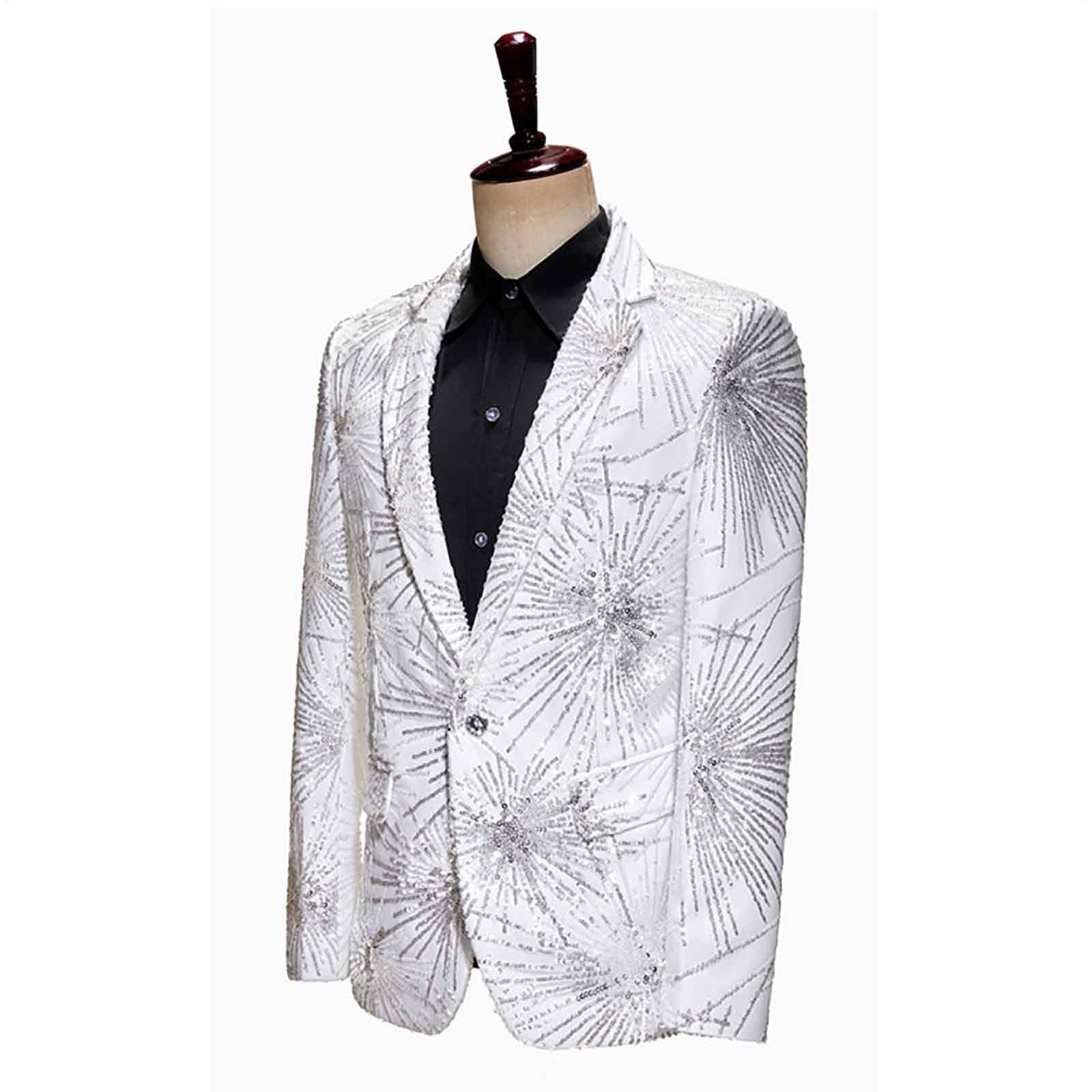 Generisch Pailletten Blazer Herren Glitzer Sakko Klassisch Anzug Jackett Slim Fit Hochzeit Mantel Casual EIN Knöpfe Anzugjacke Herrenjacke Performance-Kostüm für Karneval Silvester Party Bühnenkleid
