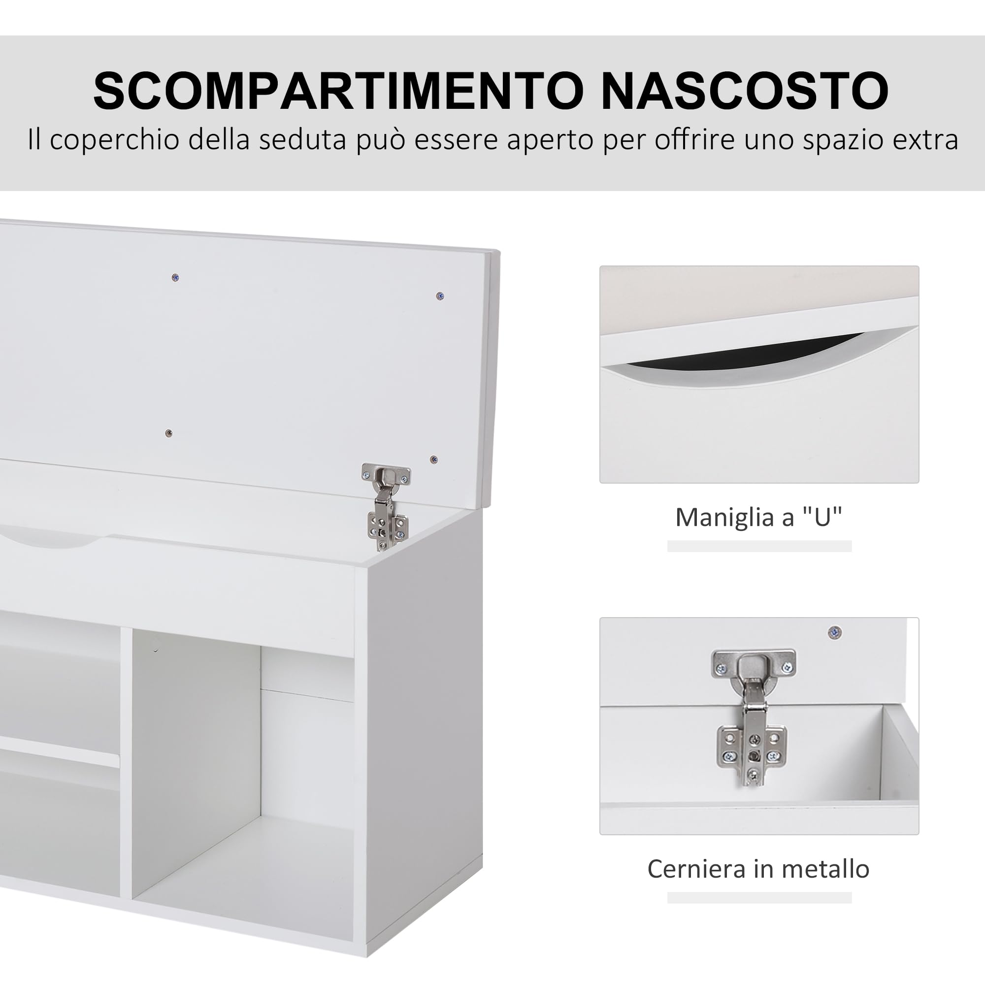 HOMCOM Panca Scarpiera Mobile Portascarpe Salvaspazio 80x30x47cm Bianco | Sedile Imbottito Ribaltabile, da Ingresso, Legno