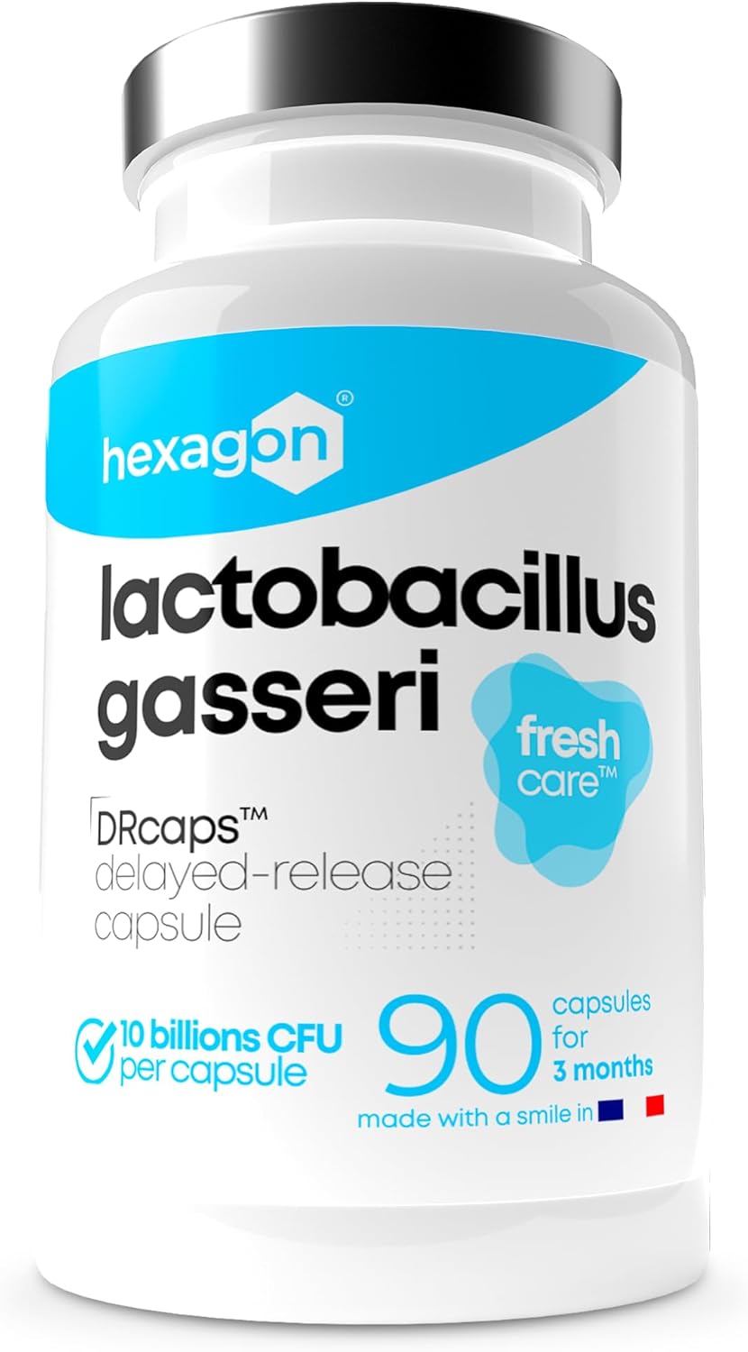 Lactobacillus Gasseri 10 Billion CFU/Capsule – Complete Cure +3 Months – L-Gasseri – Probiotic – Lactic Ferment – Freshcare Optimal Freshness – 90 DRcaps Capsules – Vegan – Hexagon